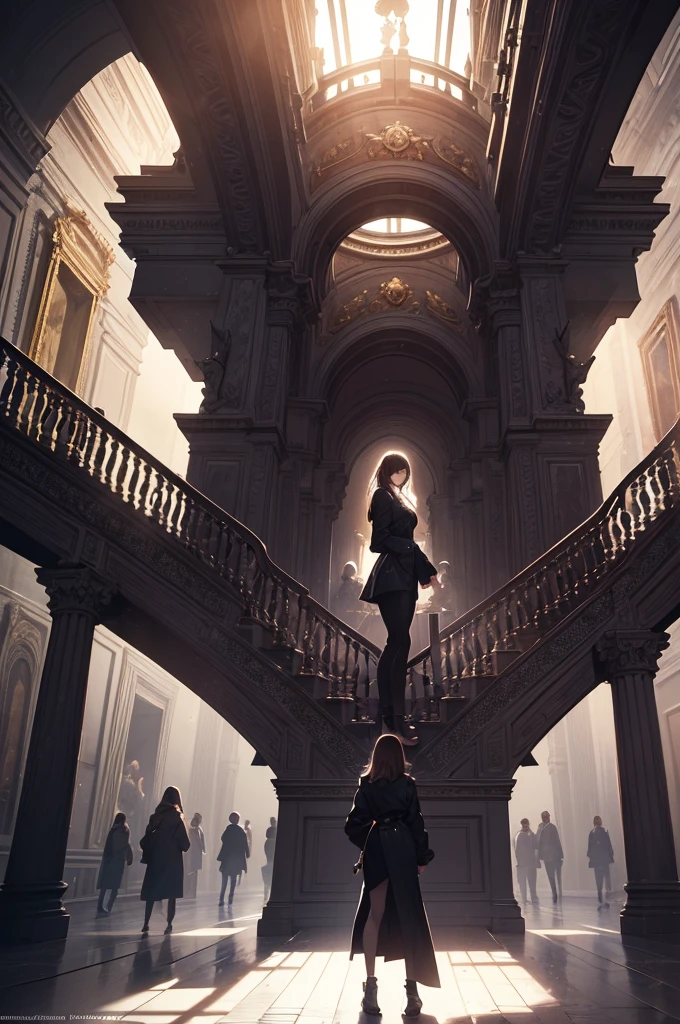 A Young and Complex Woman in the Royal Palace, Wide-angle lens/2.8, Ultra-high resolution complex textures, Texture Indentation, The perfect perspective, Perfect geometry, Super crazy ambient lighting, Super crazy ambient shadows, Luminism, Highly detailed busy background, Tessellation, Maximalism, perfectionism, An award-winning IPA,