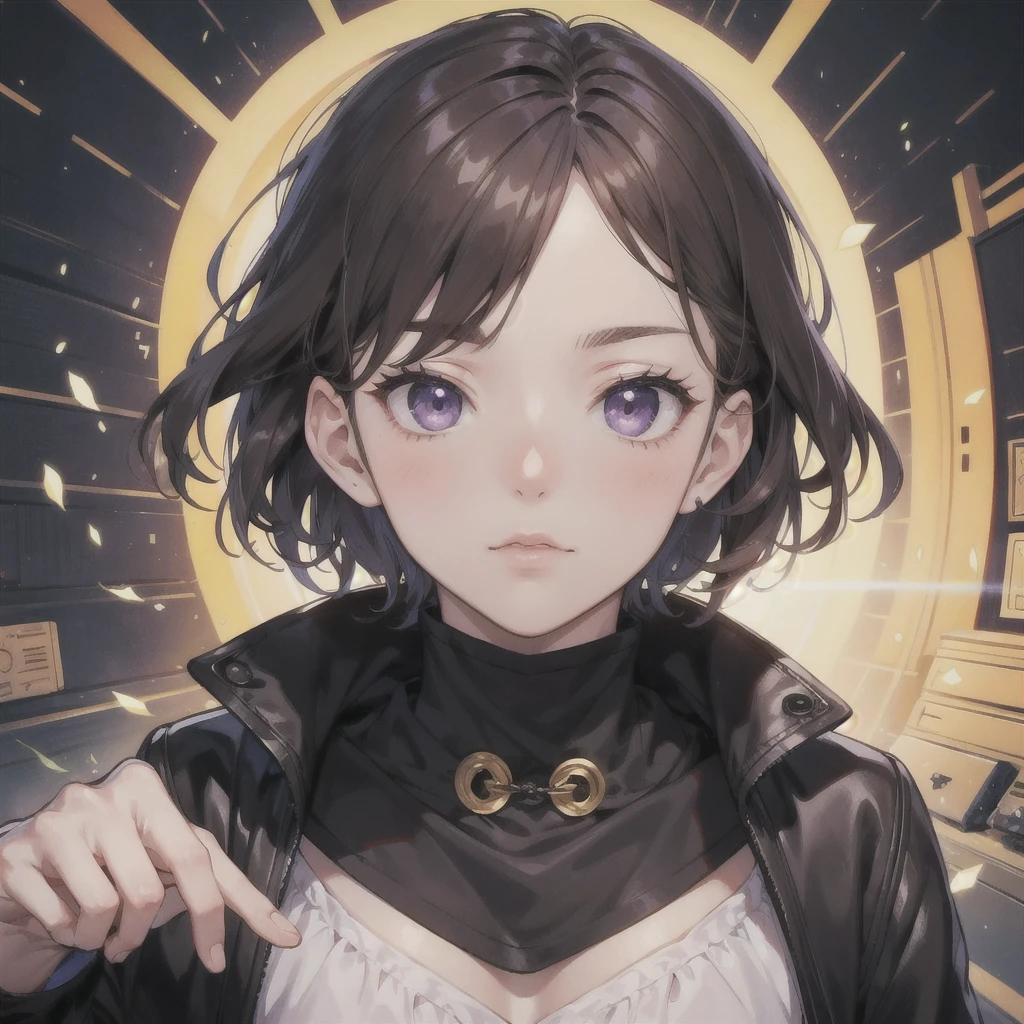 Character portrait, anime, One boy,Black Clover Gauche,Brown Hair, Hair that hides one eye,Kind eyes,Purple eyes, whole body,