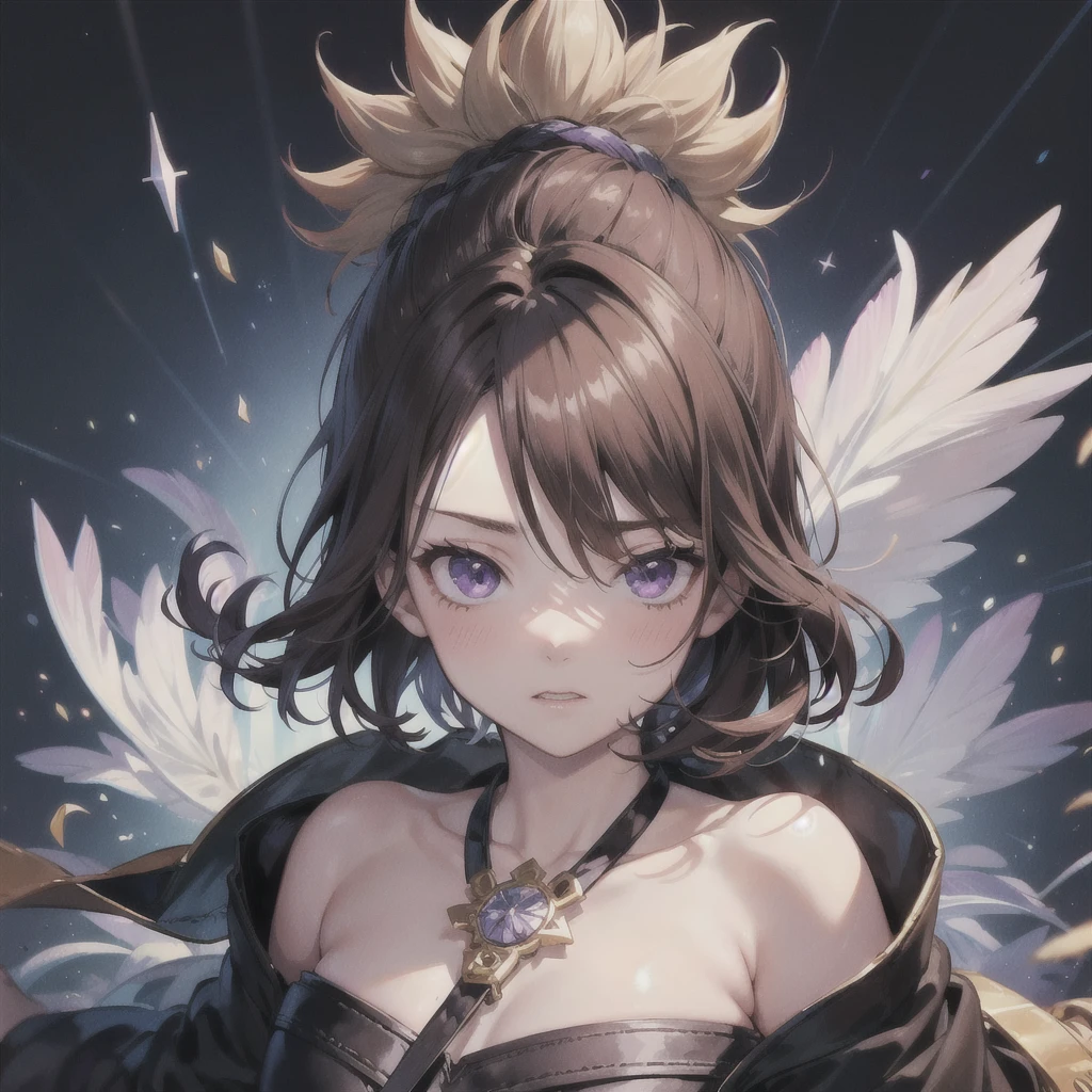 Character portrait, anime, One boy,Black Clover Gauche,Brown Hair, Hair that hides one eye,Kind eyes,Purple eyes, whole body,