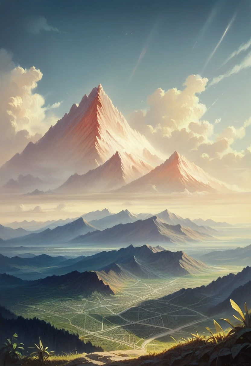 (masterpiece, 最high quality:1.2), (masterpiece, 最high quality:1.2), landscape, aerial photograph, Tropical Mountain々, landscape indigo accent, Mythology, Cinematic,detailed, Atmospheric,Backlight,amazing, Cinematic, Relating the Arts, Matte Paint, Beautiful views, Realistic lighting, masterpiece, high quality, Beautiful graphics, Attention to detail, ultra detailed, Cinematic lighting, High resolution, An illustration,