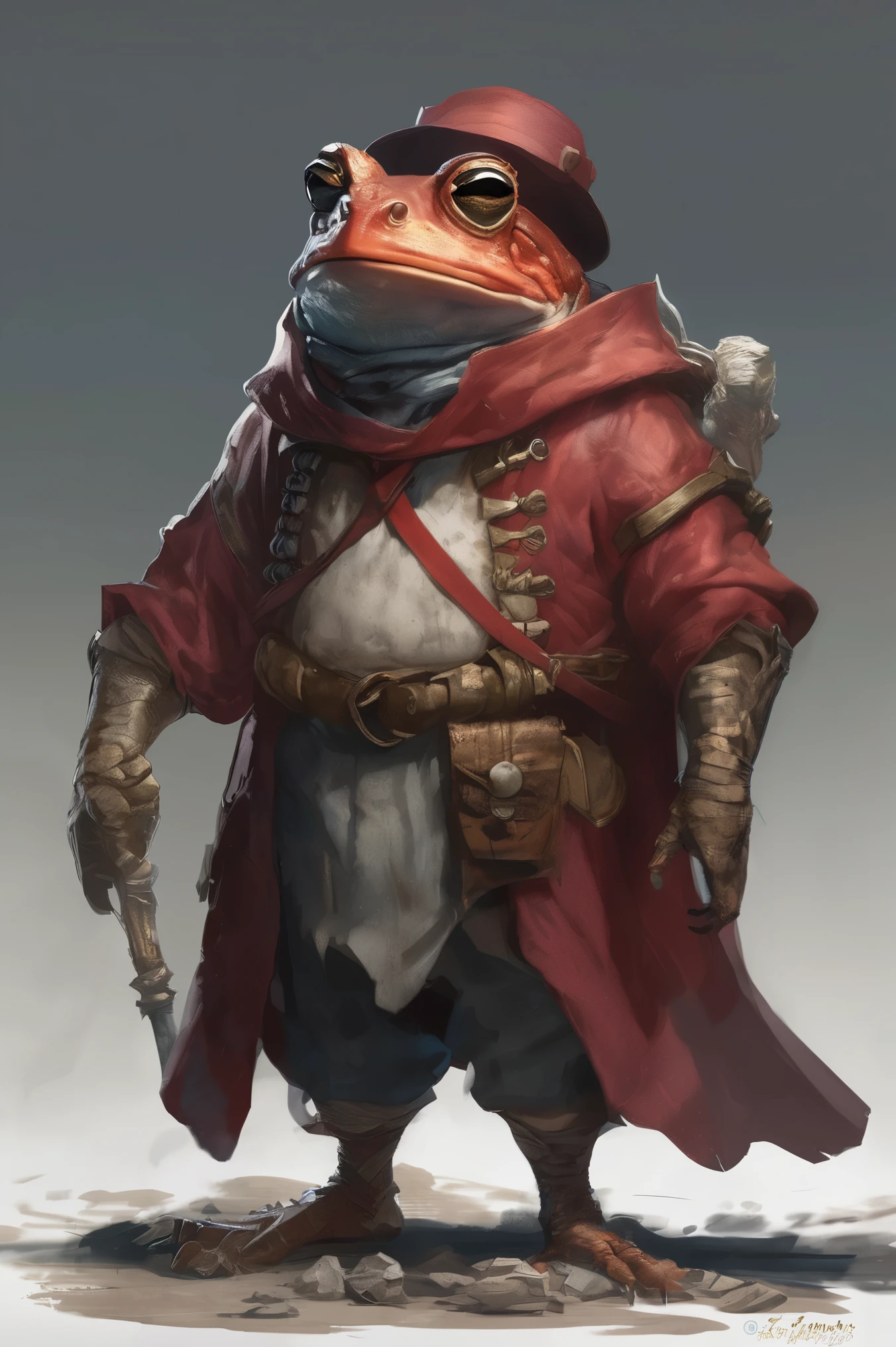 [ (character art by Artgerm:1.0) and Claude Monet::18], professional, water, Fatigued (a bunch of transparent haul!:1.2) , a toad dressed in a dirty tattered robe, toad warrior, frog warrior, highly detailed toad, toad, stylized, hyper detailed fantasy character, toad, big toad, close up character art, Grim, Gouache Art, studio lighting, red skin