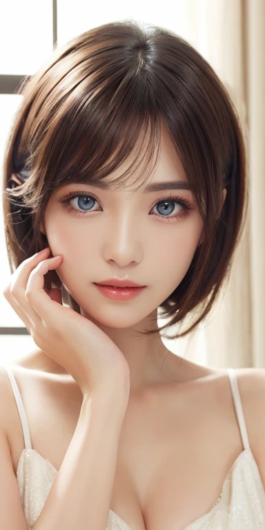 Browsing Caution、16K、Photorealistic、Highest quality、masterpiece、Ultra-high resolution、RAW Photos、Realistic、Bright lighting、Face Light、Smooth Professional Lighting、looking at the camera、alone、Adult female、Beautiful woman、so beautiful、Realistic skin texture、Glowing Skin、Moisturized Skin、Realistic eye and facial details、Perfect Style、Model body type、Beautiful Eyes、Big eyes、Inconspicuous tear bags、slim、Medium sized big breasty nails aren't long、Very short hair、Black Hair、black eye、seems to be happy、Beautiful hip line、(((kimono)))、(((日本のkimono)))、(((kimono)))、乱れのないkimono