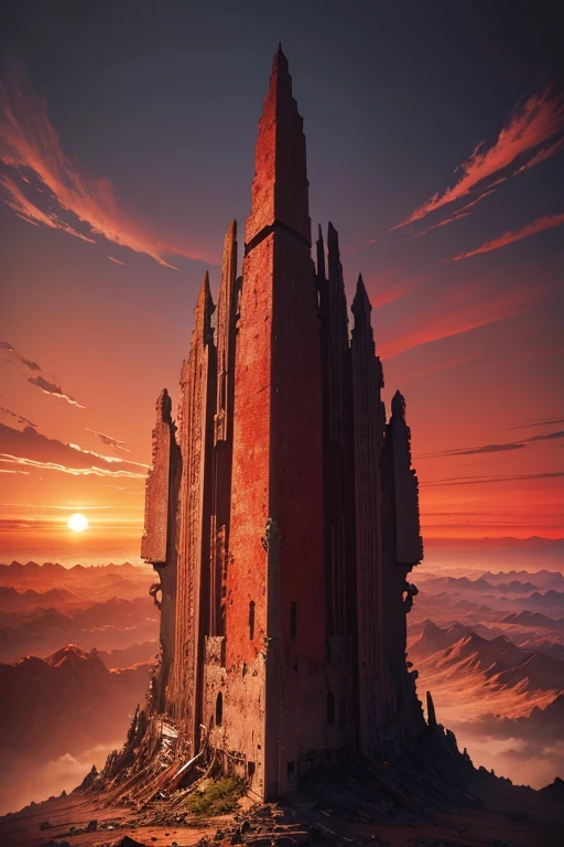 Highest quality、masterpiece、Desolate Earth、wreckage、Red Sky、Surrealism
