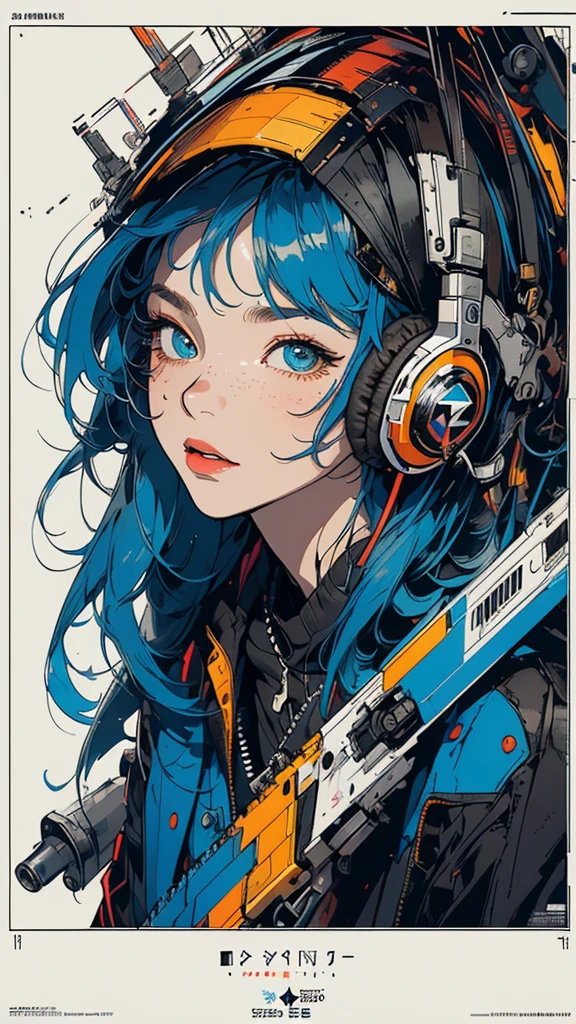 (((masterpiece, highest quality))),(((solo:1.2))),(((1girl:1.2))),32k wallpaper, very detailed, poster, vintage science fiction,(((((geometric cinematic movie poster))))), ((bauhaus)),(shape),(((abstract))),(mid century modern),(((((portfolio))))),(((((Close-up))))),(((((bust up))))),((((more various angle)))),((((highlight)))),((((heterochromia)))),(((complete. detailed face))),((((Extremely talented)))),(((((most complecated futristic machine))))),(Colorful color scheme),(((detailed unlimited complete equipment : headphone like a rail gun))),(((((Absolutely simple background))))),(((Texture for people : grunge))),