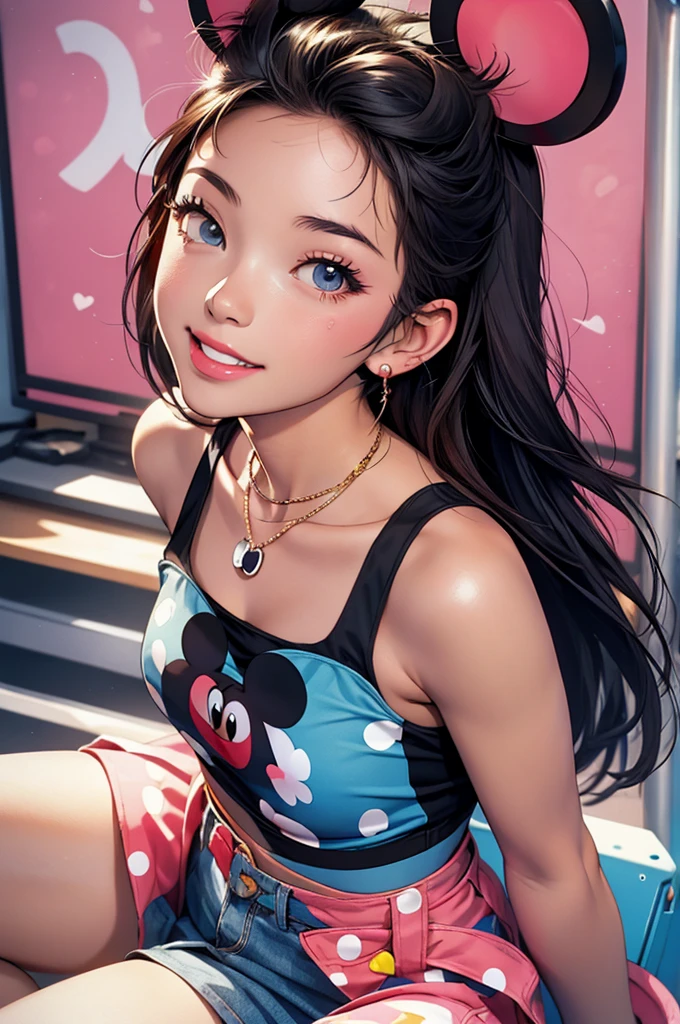 Mickey Mouse, girl,1990s syoujo manga fashion illustration
