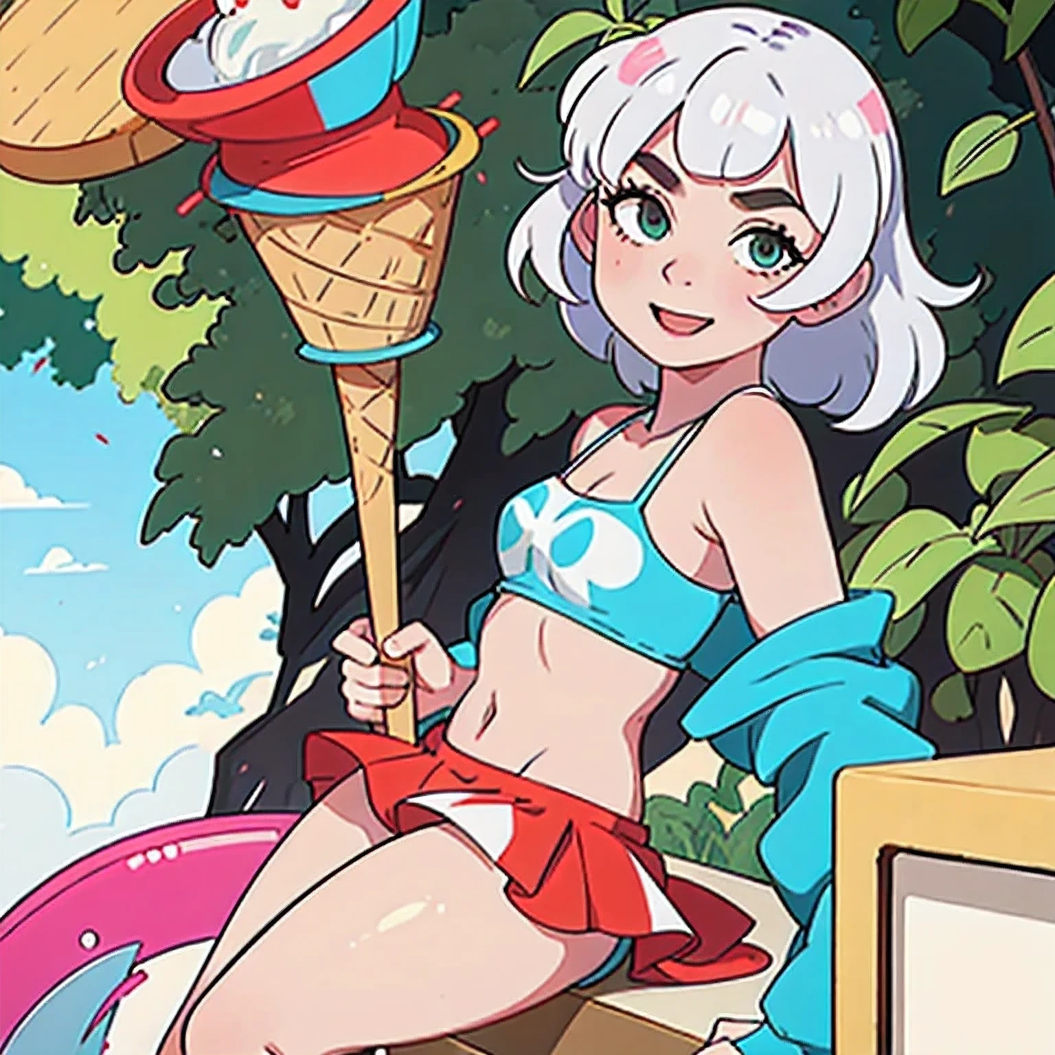 girl in a bikini eating an ice cream cone, eating ice cream, in a bikini, angela white, giorgia meloni, katy perry, in bikini, eating ice - cream, wearing spandex bikini, ice cream on the side, bikini, ice cream, wearing a bikini, candid photo of dirty, shiny plastic bikini, candid shot, cone, 1 girl, solo,in a green dress standing by a wall,portrait of female idol