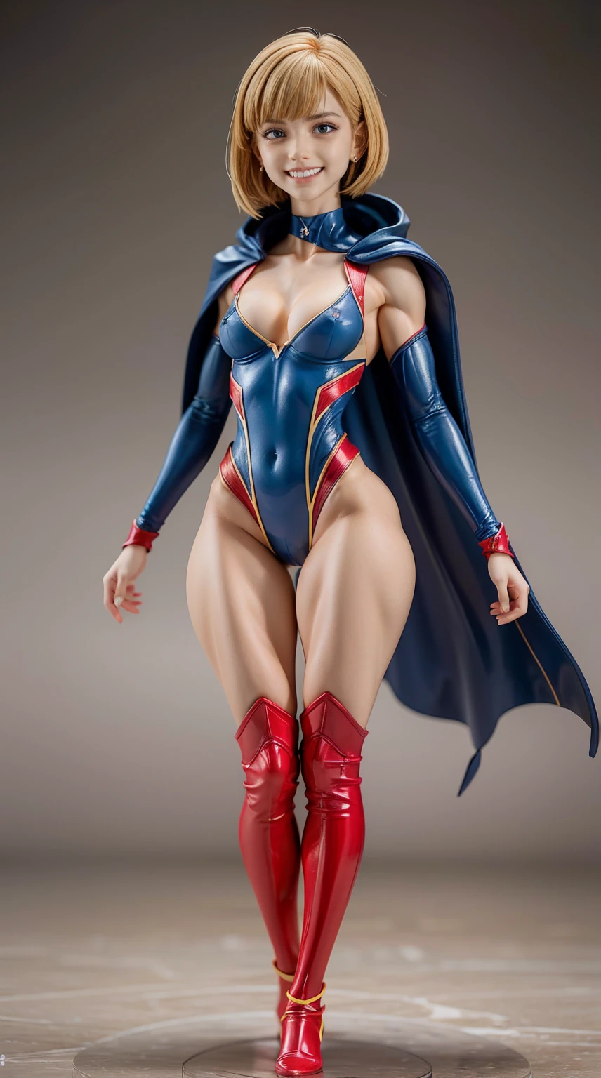(Muscular:1.9), (thick thighs:1.9),
blonde female, (supergirl), (big smile:1.7), (blunt bangs), (ponytail:0.8),
earrings, lipstick, eyeshadow,
hard nipples, (small breasts:2),
(full body suit, blue bodysuit, cleavage:1.6), (small cape:1.3), (choker:1.2),
looking at viewer, three quarter view, (upper body view:2.1),
(floating, in midair, sky and clouds background:1.3), rim lighting, two tone lighting, dim lighting, bokeh, detailed skin, detailed eyes