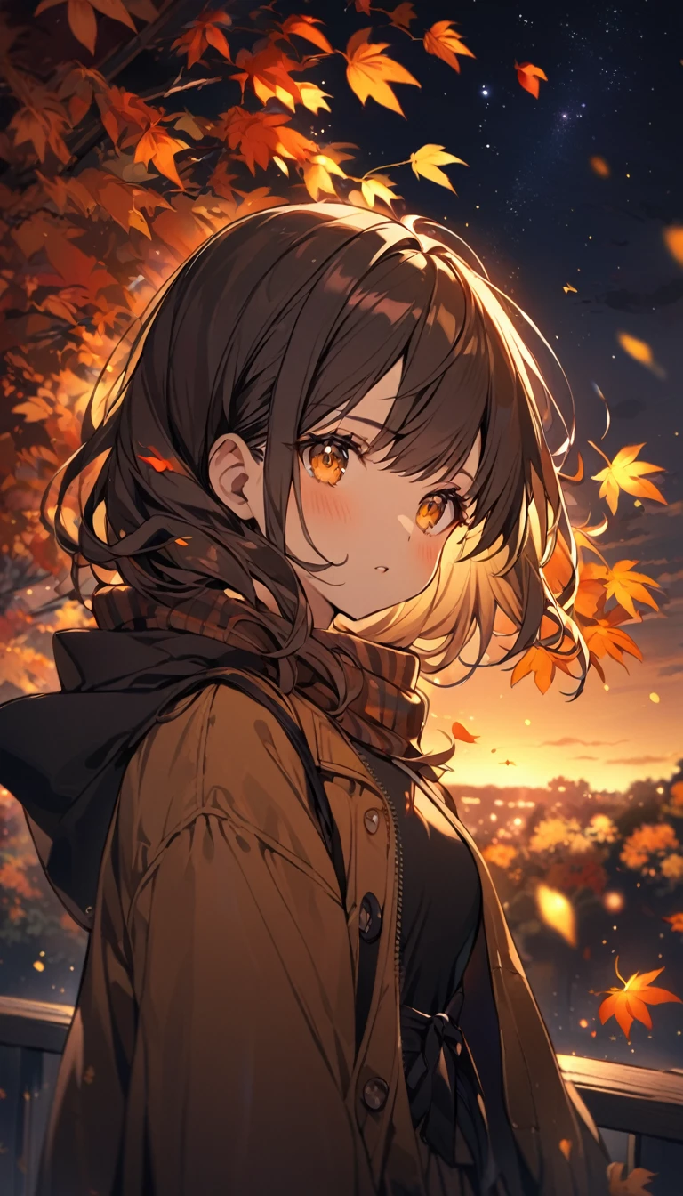 Autumn girl ,night, starry sky