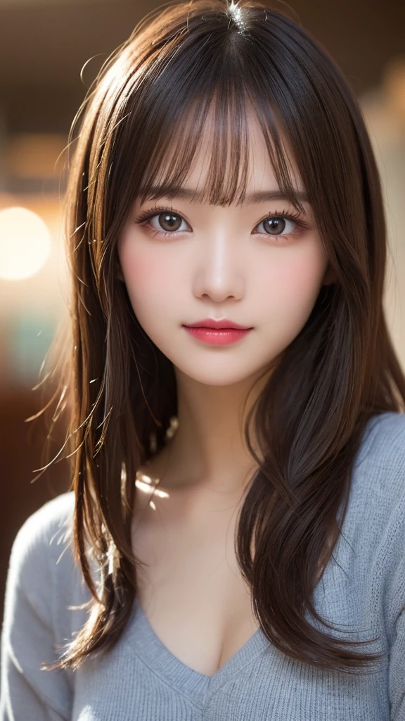 Tabletop, Highest quality, shape, Very detailed, finely, High resolution, 8k wallpaper, 完璧なダイナミックな構shape, Beautiful and detailed, ランダムなcute髪,Small breasts,Natural color lip, Bold sexy pose,smile、20-year-old girl、cute、looking at the camera,Always blur the background,Perfect and beautiful face,Photograph only the face,Beautiful and elaborate face、Slim face and figure,Big eyes、Putting on gal makeup