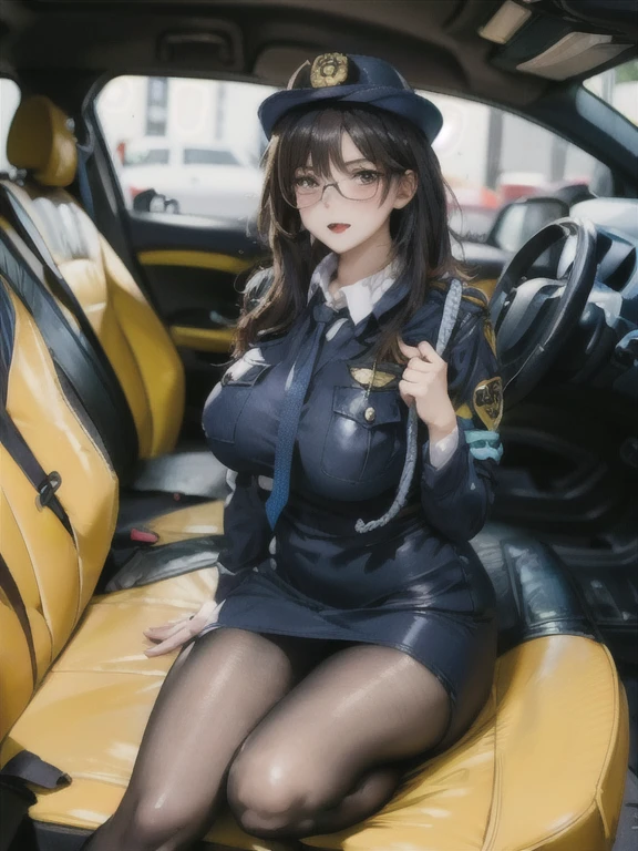 She is tied up and put on a go-kart with her legs spread, exposing her huge tits　A naked policewoman with huge breasts, tied up with rope　Super busty  with huge nipples　Exposed huge boobs　Erect nipples Pussy　headset　Police hat　sunglasses　Black Stockings　Big Ass