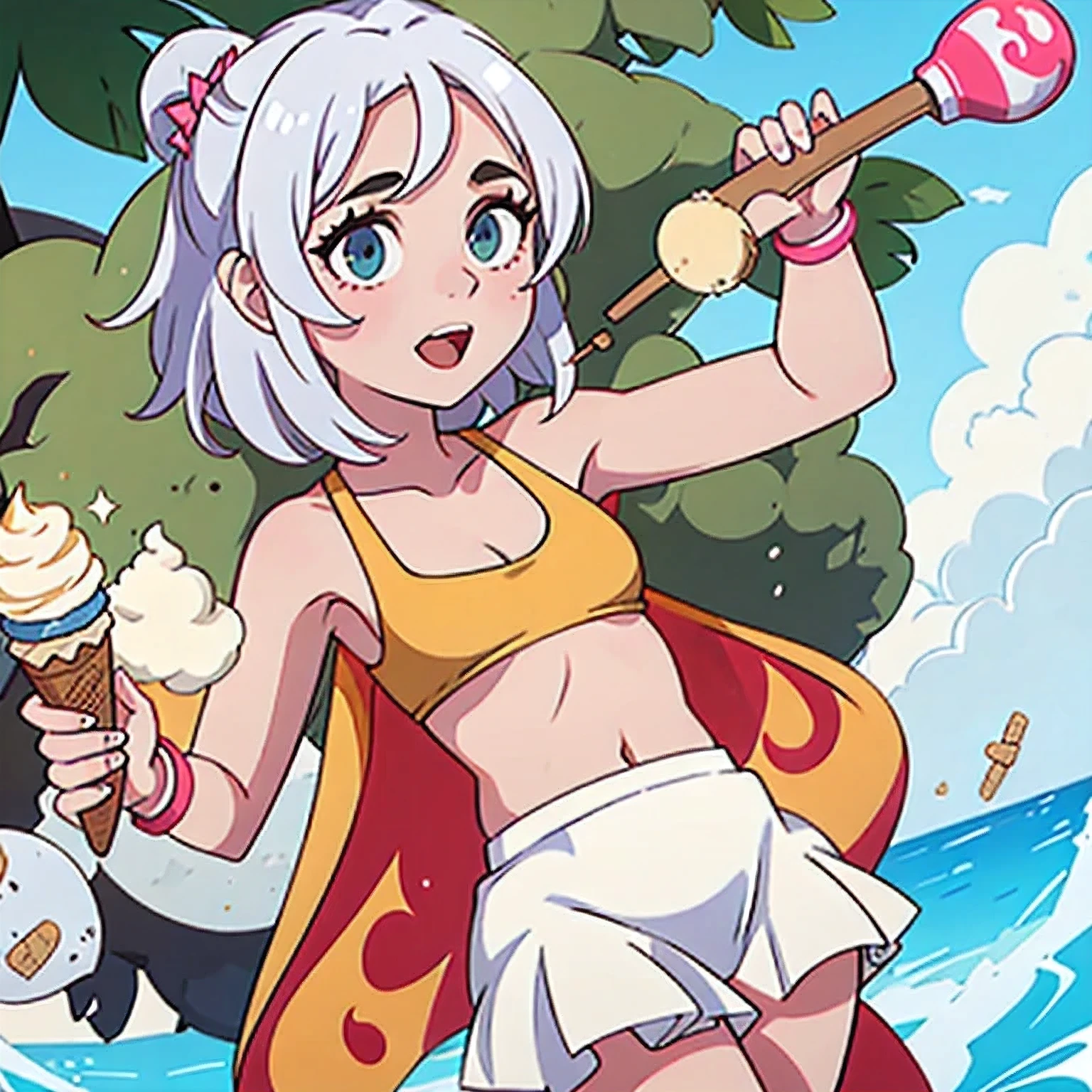 girl in a bikini eating an ice cream cone, eating ice cream, in a bikini, angela white, giorgia meloni, katy perry, in bikini, eating ice - cream, wearing spandex bikini, ice cream on the side, bikini, ice cream, wearing a bikini, candid photo of dirty, shiny plastic bikini, candid shot, cone, 1 girl, solo,in a green dress standing by a wall,portrait of female idol