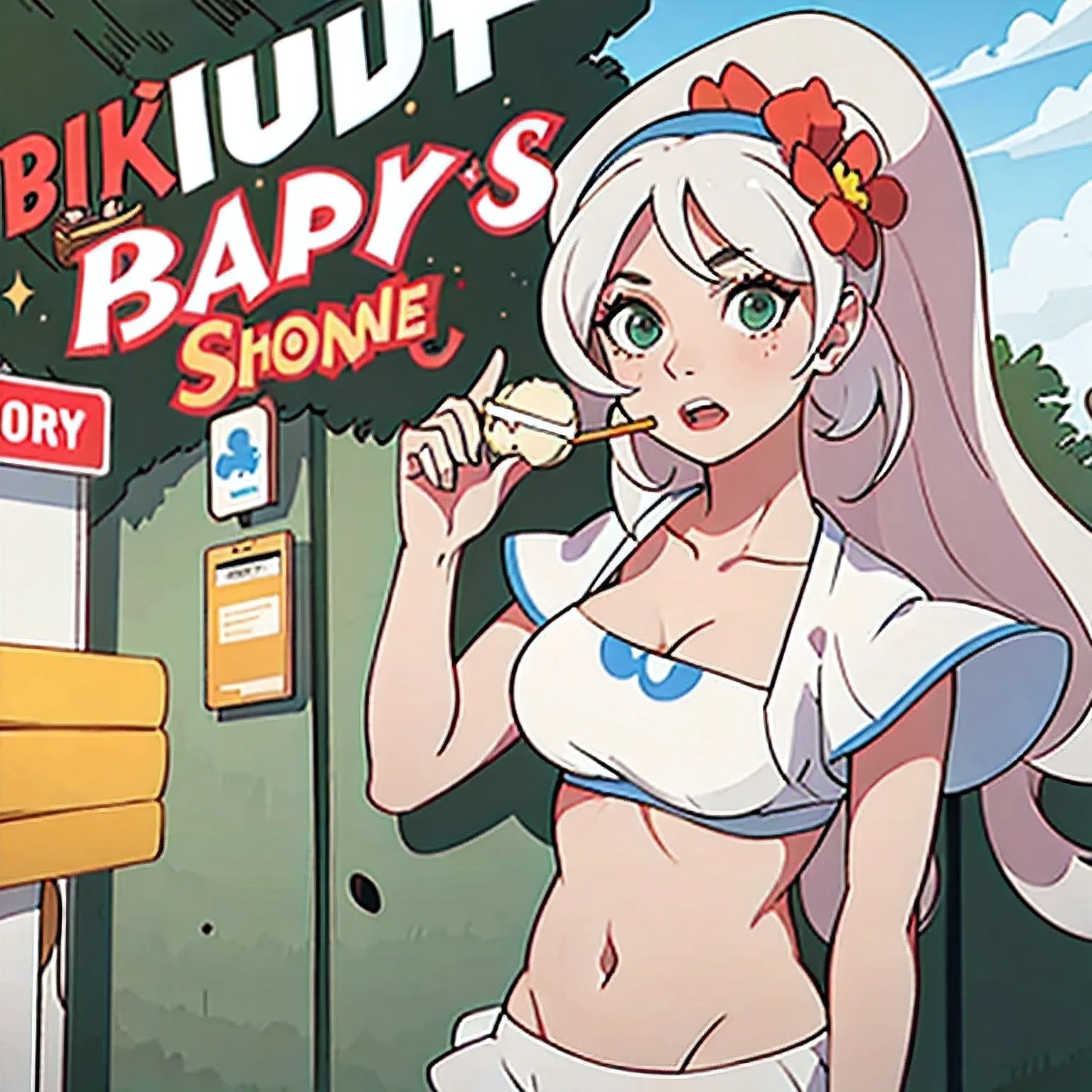 girl in a bikini eating an ice cream cone, eating ice cream, in a bikini, angela white, giorgia meloni, katy perry, in bikini, eating ice - cream, wearing spandex bikini, ice cream on the side, bikini, ice cream, wearing a bikini, candid photo of dirty, shiny plastic bikini, candid shot, cone, 1 girl, solo，in a green dress standing by a wall,portrait of female idol