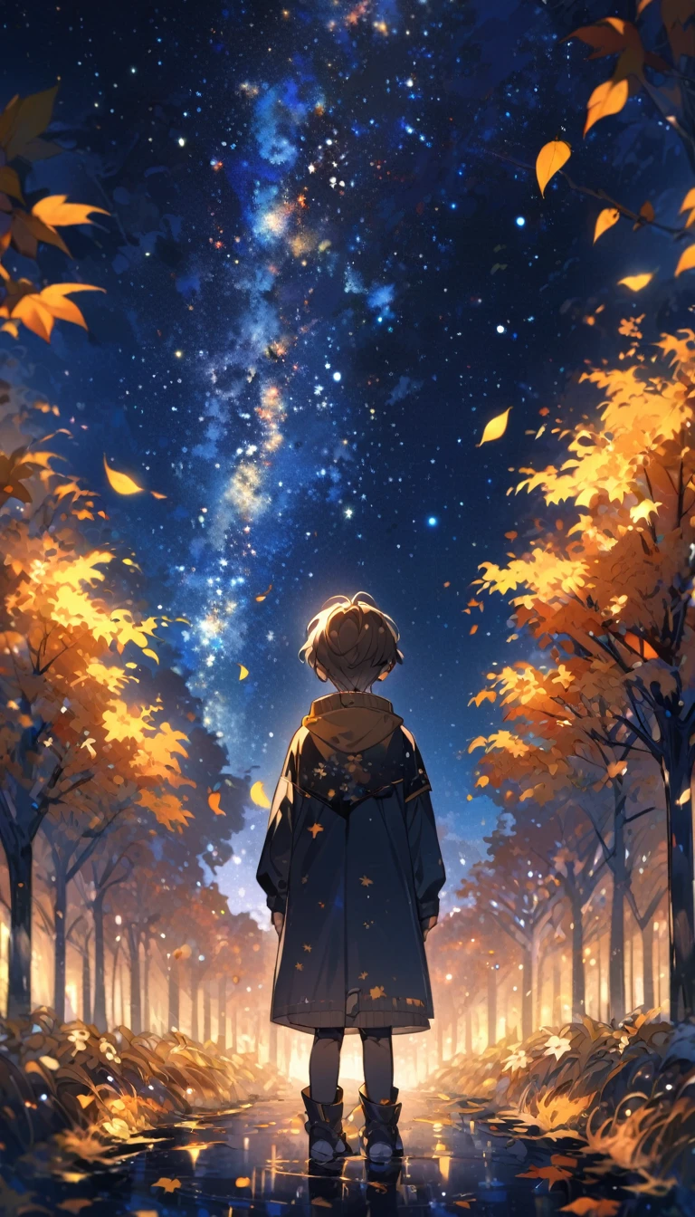 Autumn boy, starry night 