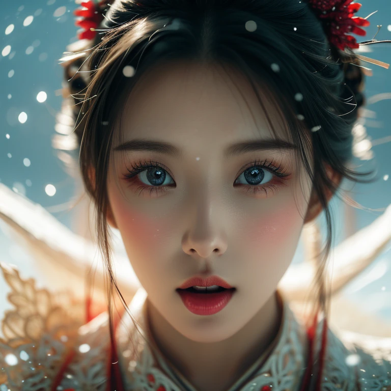 ExtremelyDetailed Kawaii girl Face (Close-up of KissableTongue)((Kissing to Camera)) glossy lips with beautiful details, Detailed Hair Flow Delicate Clothing Textures, extremely delicate and beautiful (TopQuality Masterpiece of 8K Ultra-detailed(ProfessionalPhoto:1.37)), {Amazing|finely detail|official art|incredibly absurdres} (close-up:1.22), fish eye lens (wide lens) macro lens, Detailed reflective Eyes with (sparkling highlights:1.28) Detailed(Voluminous LongEyelashes:0.88), {from Above|Visible back of throat|String of saliva drip}, (naked shoulder:1.32), Dripping(WhiteJuice on tongue:1.28) snow particles 
