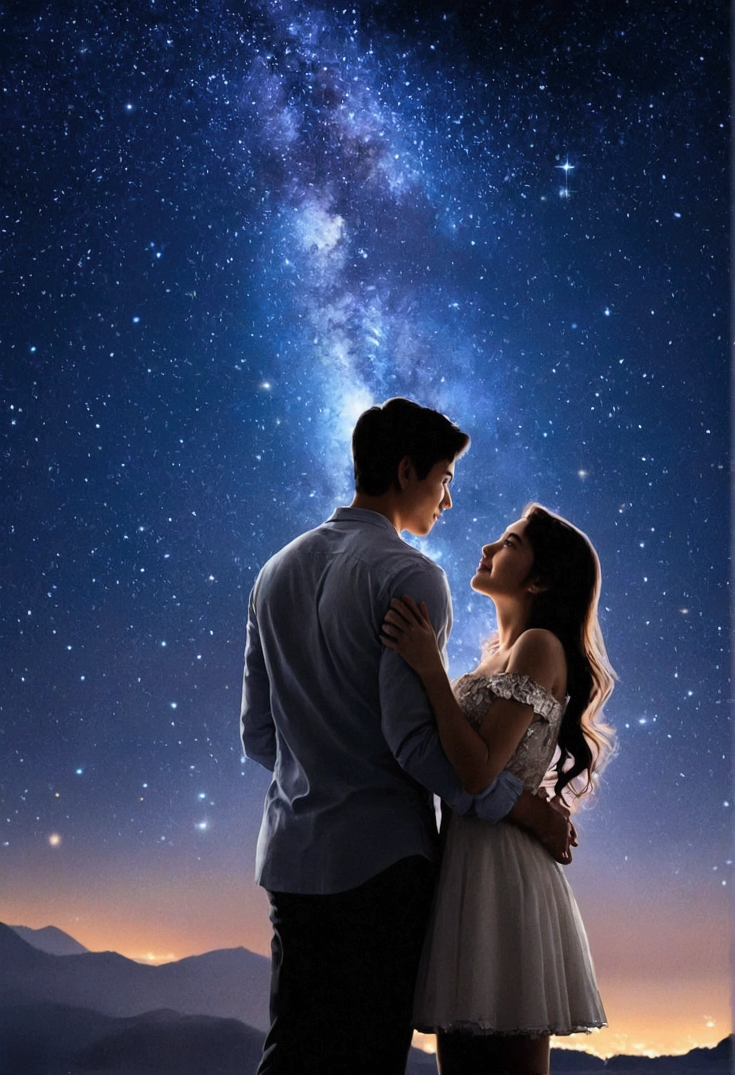 Couple，The entire starry sky of the galaxy，grow,Twinkling starlight，unlimited，A wonderful sight