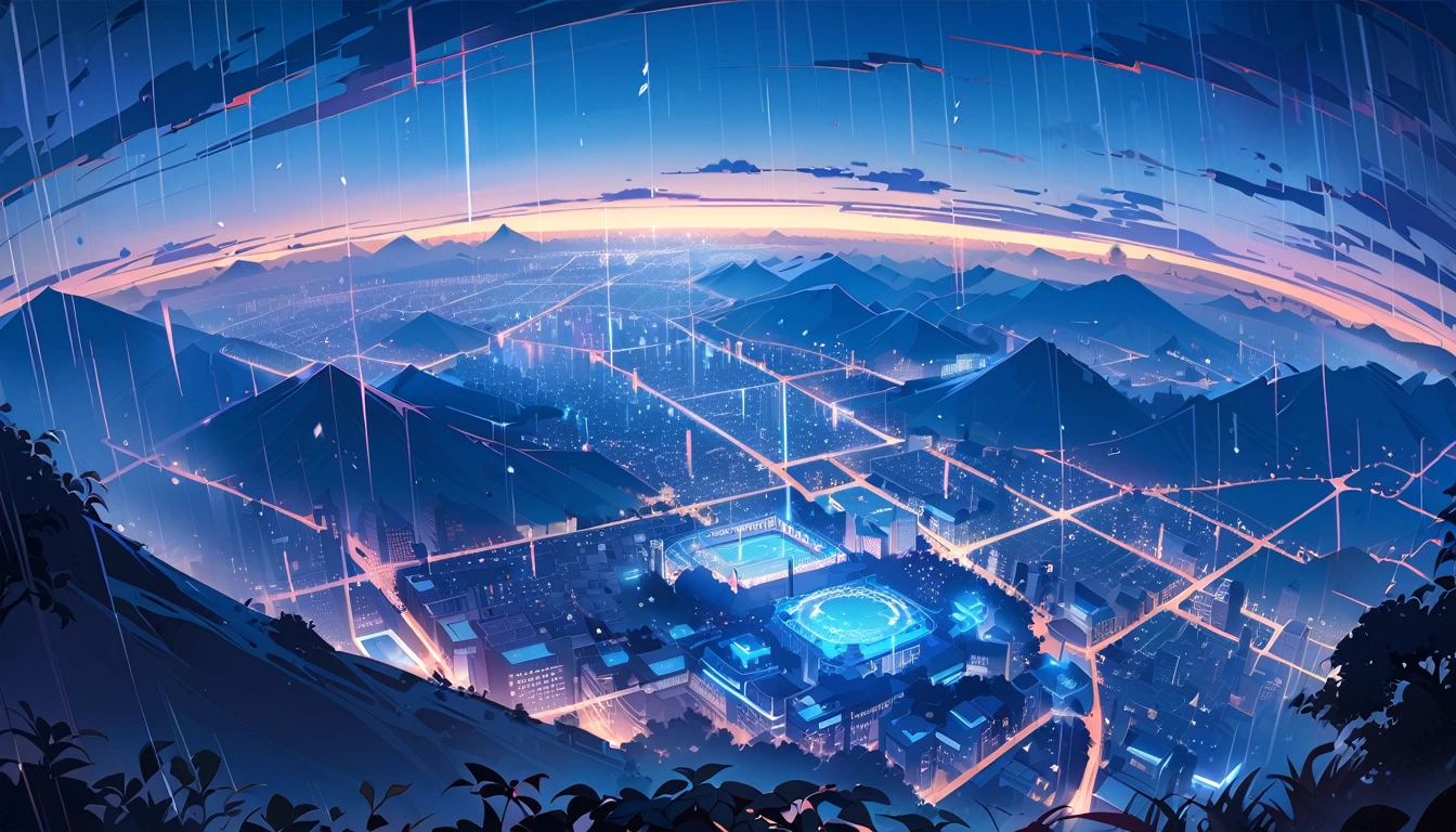 ph blue, scenery, No humans, landscape, (masterpiece,Highest quality:1.4), Blue Theme, city, evening, One girl, rain,Cowboy Shot, close,