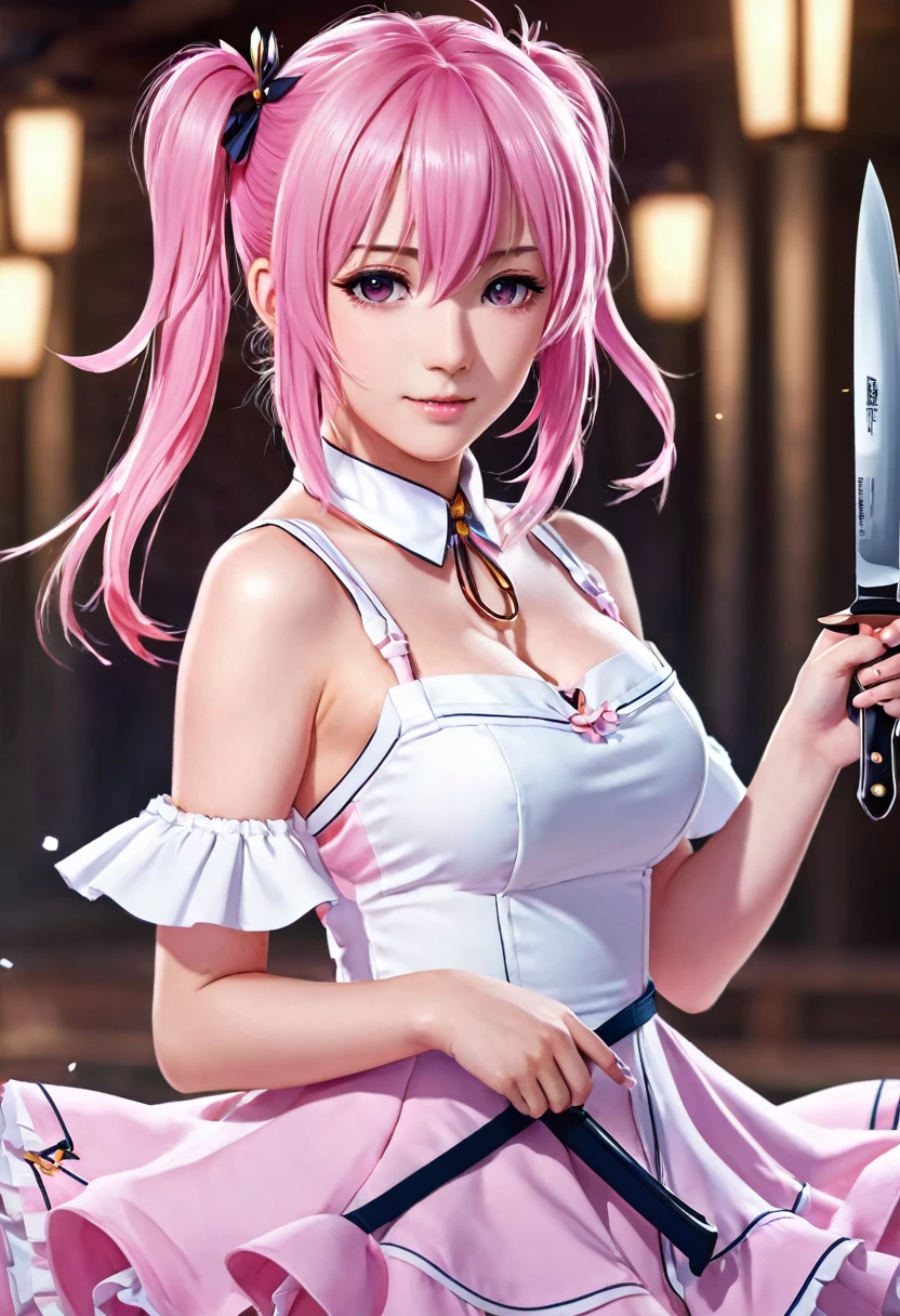 Anime girl with pink hair and a pink dress holding a knife, Best anime 4k konachan wallpaper, Splash art anime , Ayaka Genshin Impact, Cute girl anime visuals, From the Azur Lane video game, Anime Style 4k, guweiz on pixiv artstation, Enchanting anime girl, Kschaert Krentz Key Art Feminine