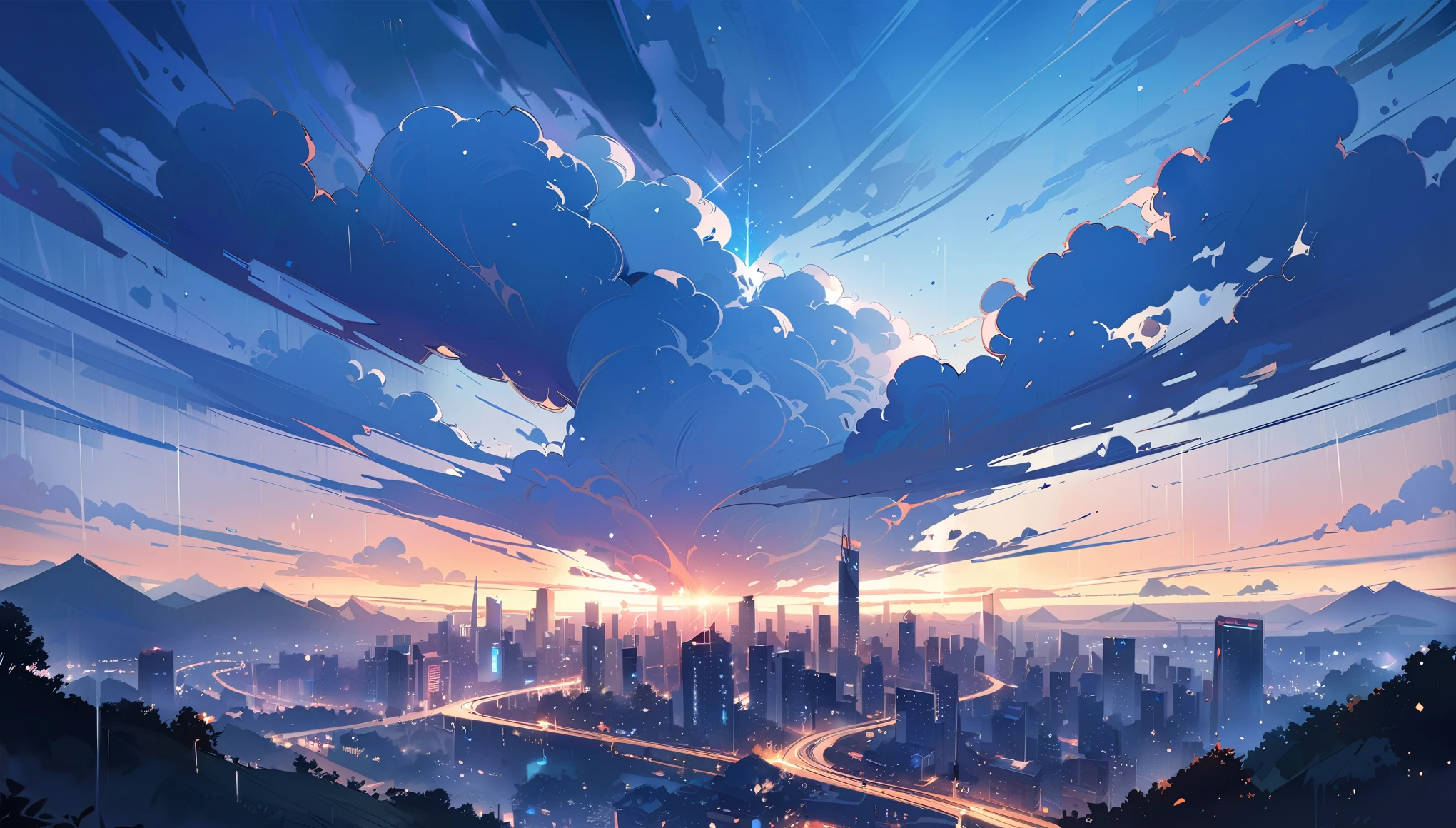 ph blue, scenery, No humans, landscape, (masterpiece,Highest quality:1.4), Blue Theme, city, evening, One girl, rain,Cowboy Shot, close,