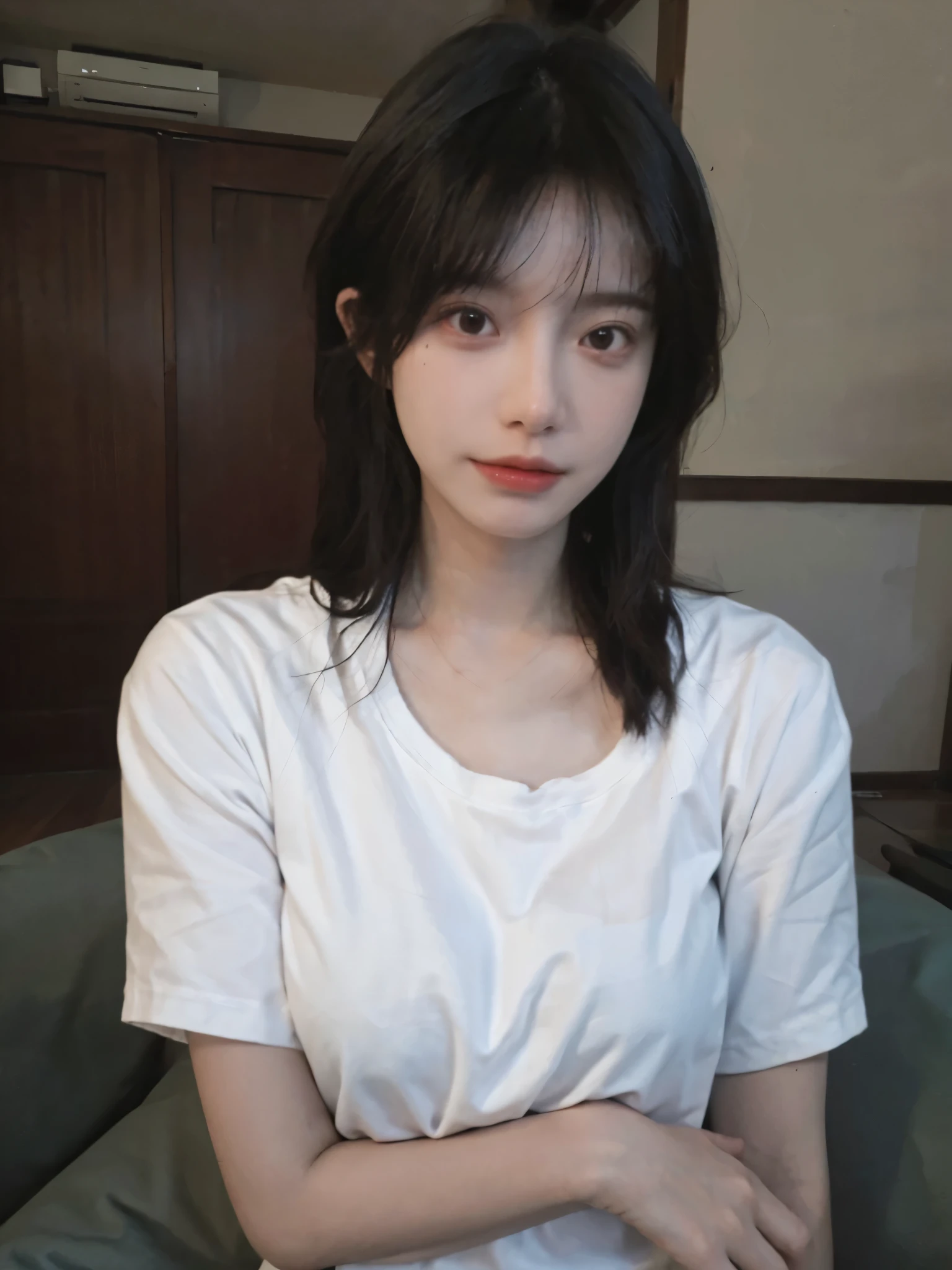 Best quality,masterpiece,Ultra-high resolution,(Photo Realism:1.4),girl,Sexy,(shirt:1.2),(Big breasts:1.3),(Upper body:1.4)