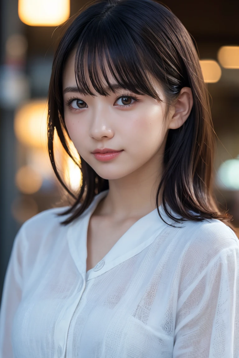 masterpiece、1 girl、View from the front、Japanese、Very cute woman、(The cutest girl in the world)、30 year old student、Makes your face smaller、smile、Very cute face、Glossy Lips、Double eyelids on both eyes、Natural Makeup、Long eyelashes、Shiny and smooth light brown hair、bangs、Center image、8k resolution、Advanced Details、Detailed hairstyle、Detailed face、Great cinema lighting、Vibrant、Ultra-realistic、Perfect limbs、Perfect Anatomy, Spring 2024, Tokyo, Popular summer clothes, The background is Shibuya、Cool clothes