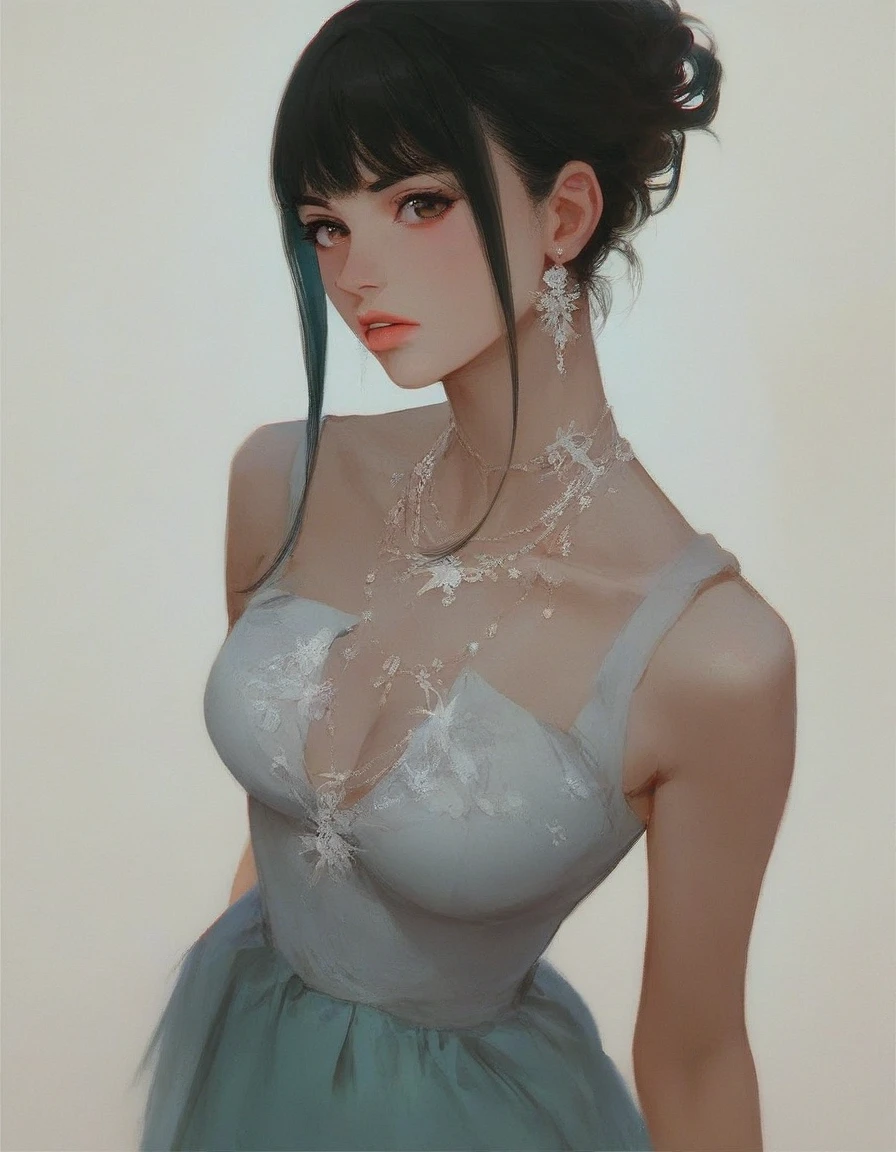 Create an anime-style character with the appearance similar to Akane Kurokawa from 'Oshi no Ko'. She has long, smooth black hair that reaches her waist, and her hair often has a sleek, well-maintained look. She should have large, expressive brown eyes that convey a sense of intelligence and depth. Her facial features are delicate and refined, giving her a serene and composed expression. Her skin is fair and her overall appearance is elegant and poised. She typically wears stylish, yet modest clothing that underscores her serious and dedicated personality. This could include a fitted blouse and a skirt, or a casual, yet fashionable dress. Pay special attention to her graceful demeanor and professional aura, ensuring that she looks both approachable and sophisticated.
