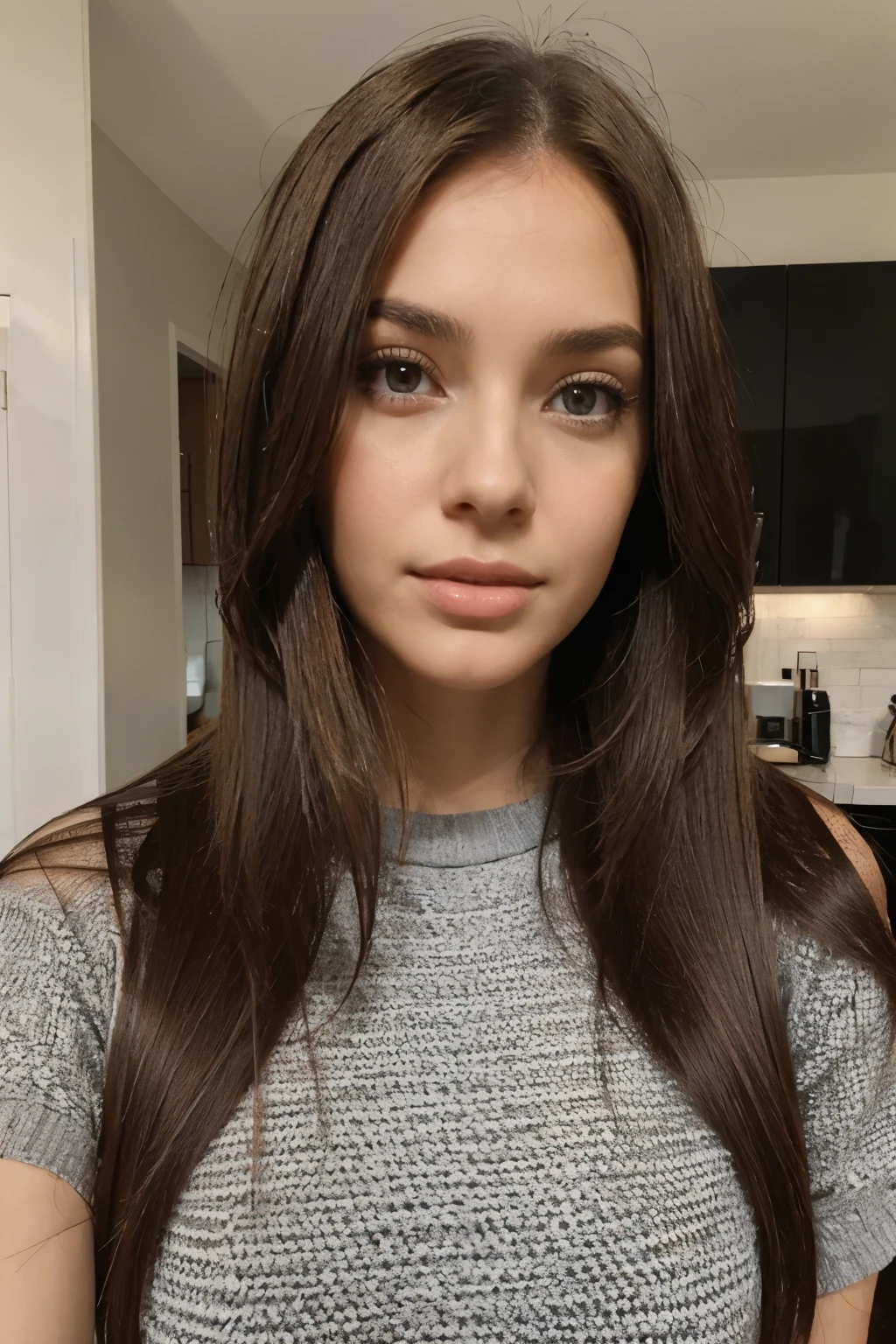 woman brunette straight hair