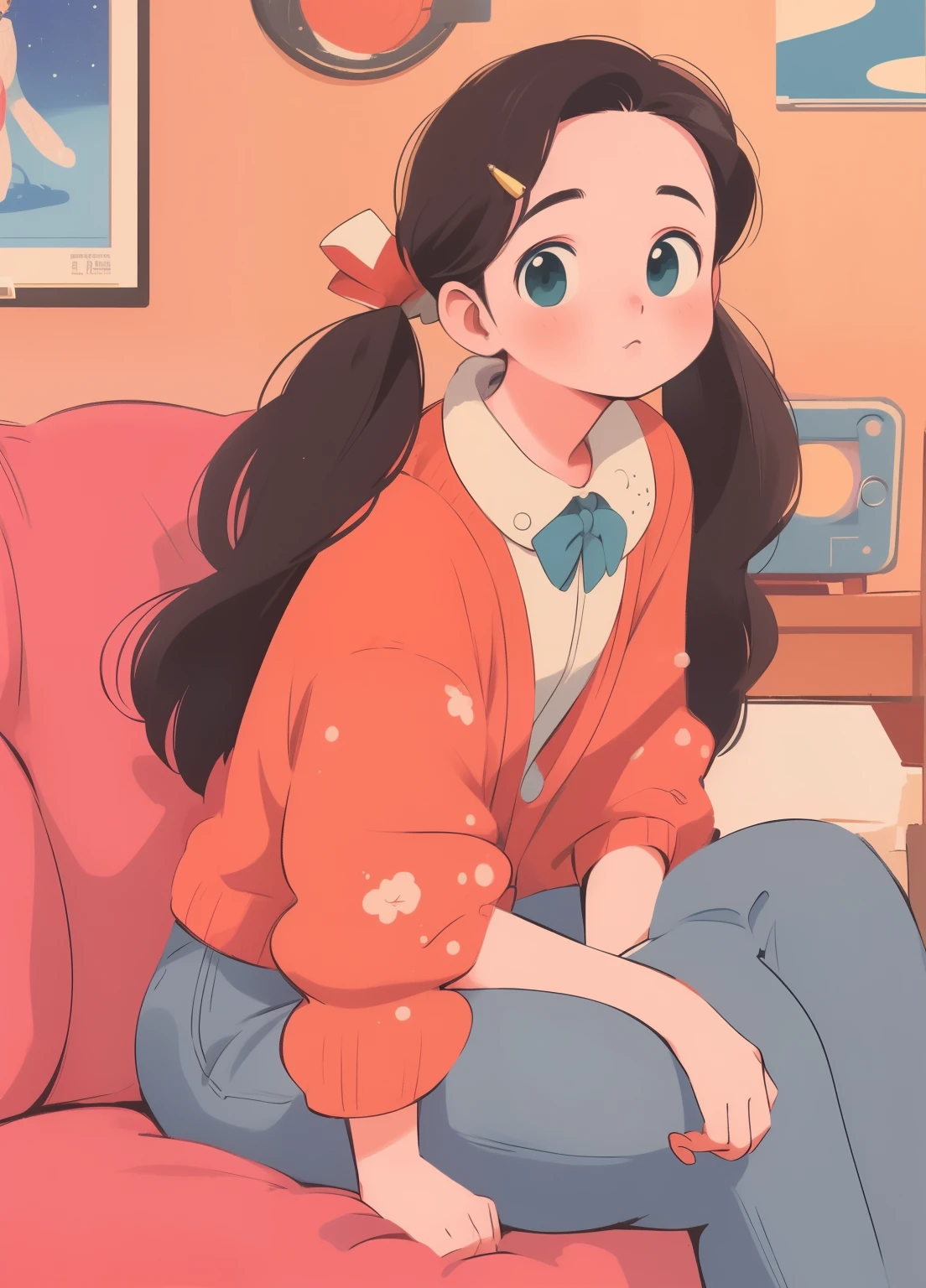 (masterpiece、Highest quality、Highest quality、Official Art、Beautiful and beautiful:1.2)、(One girl:1.3)Hatsune Miku、Twin tails,Beautiful breasts, Katsushika Hokusai,(((masterpiece))), (((Highest quality))), ((Very detailed)), (figure), (Detailed light), (Beautiful attention to detail), High-resolution images, Retro Line, Pop Art colors, nostalgic, Cinematic, レトロ映画ナイトArt Style, ヴィンテージテレビArt Style, With an old-fashioned TV in the background, Film reel, hourglass, Retro Radio, main character sitting with a nostalgic pose amidst a scene of retro entertainment and Cinematic charm, Wearing retro sneakers, Classic movie posters vintage background, record, Retro decoration, main character exuding a sense of nostalgia and Cinematic charm, nostalgic expression reflecting the magic of retro entertainment, 80's, Pop Art, anime, vintage red, and nostalgic gold, Cinematic tones, Retro Characters, Costumes inspired by retro entertainment and vintage charm, Retro and vintage costumes inspired by classic movies, Featuring retro accessories and vintage memorabilia, presence of classic movie posters Retro decoration adding to the nostalgic atmosphere, nostalgic, Cinematic curves, Retro composition, Pop Style, male or female character with a nostalgic pose, surrounded by the magic of retro entertainment and Cinematic charm, A nostalgic look at vintage memories., RETRO Art Style, neon_Pop Art STYLE, Art Style, Pop Art, 日本のanime,