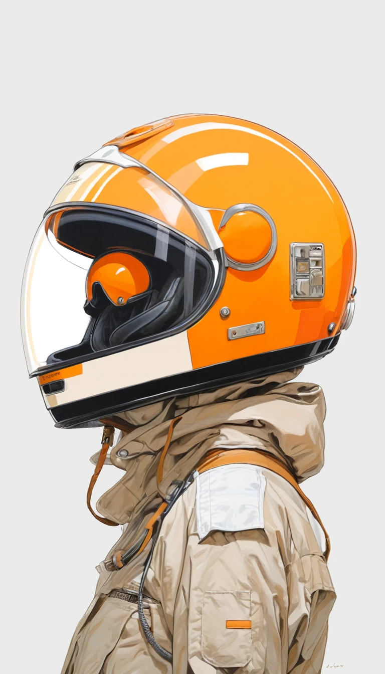 Minimalist, Art, Painting, Illustration, Ultra high details, 1990s vibes、Tangerine-colored helmet