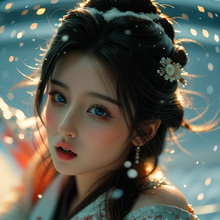 ExtremelyDetailed Kawaii girl Face (Close-up of KissableTongue)((Kissing to Camera)) glossy lips with beautiful details, Detailed Hair Flow Delicate Clothing Textures, extremely delicate and beautiful (TopQuality Masterpiece of 8K Ultra-detailed(ProfessionalPhoto:1.37)), {Amazing|finely detail|official art|incredibly absurdres} (close-up:1.22), fish eye lens (wide lens) macro lens, Detailed reflective Eyes with (sparkling highlights:1.28) Detailed(Voluminous LongEyelashes:0.88), {from Above|Visible back of throat|String of saliva drip}, (Off shoulder:1.22), (Snow on tongue:1.28) snow particles 
