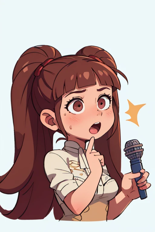 (masterpiece:1.0),(best_quality:1.0),ultra high res,absurdres,ultra-detailed,no background, brown hair, singing, solo girl, with a mic in hand