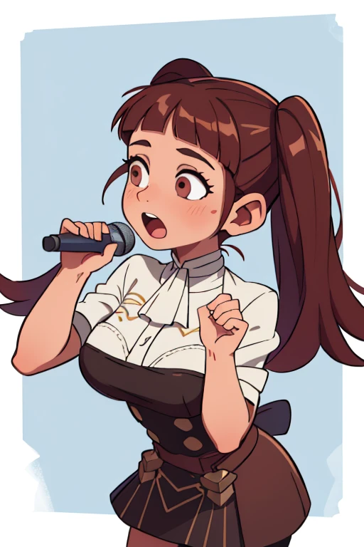 (masterpiece:1.0),(best_quality:1.0),ultra high res,absurdres,ultra-detailed,no background, brown hair, singing, solo girl, with a mic in hand