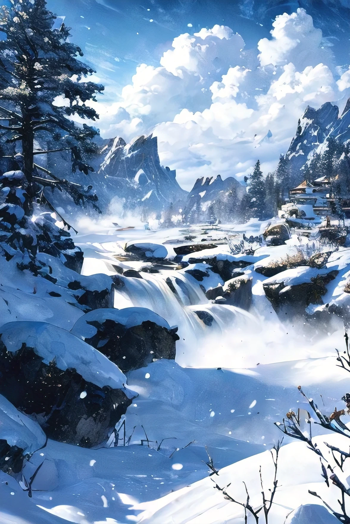 Chinese,1 Girl,No humans,landscape,FOG,sky空,outdoor,Mountain,sky,traditional media,landscape,cloud,blue sky空,snow,Blue Theme,nature,rock,masterpiece,best quality,Very detailed,Astonishing,Fine details,extremely detailed CG unity 8k wallpaper,Fraction:>=60,, Beautiful and delicate eyes,Fine hair texture,, Ridiculous,wallpaper,realistic,real,photo,landscape,shorten,