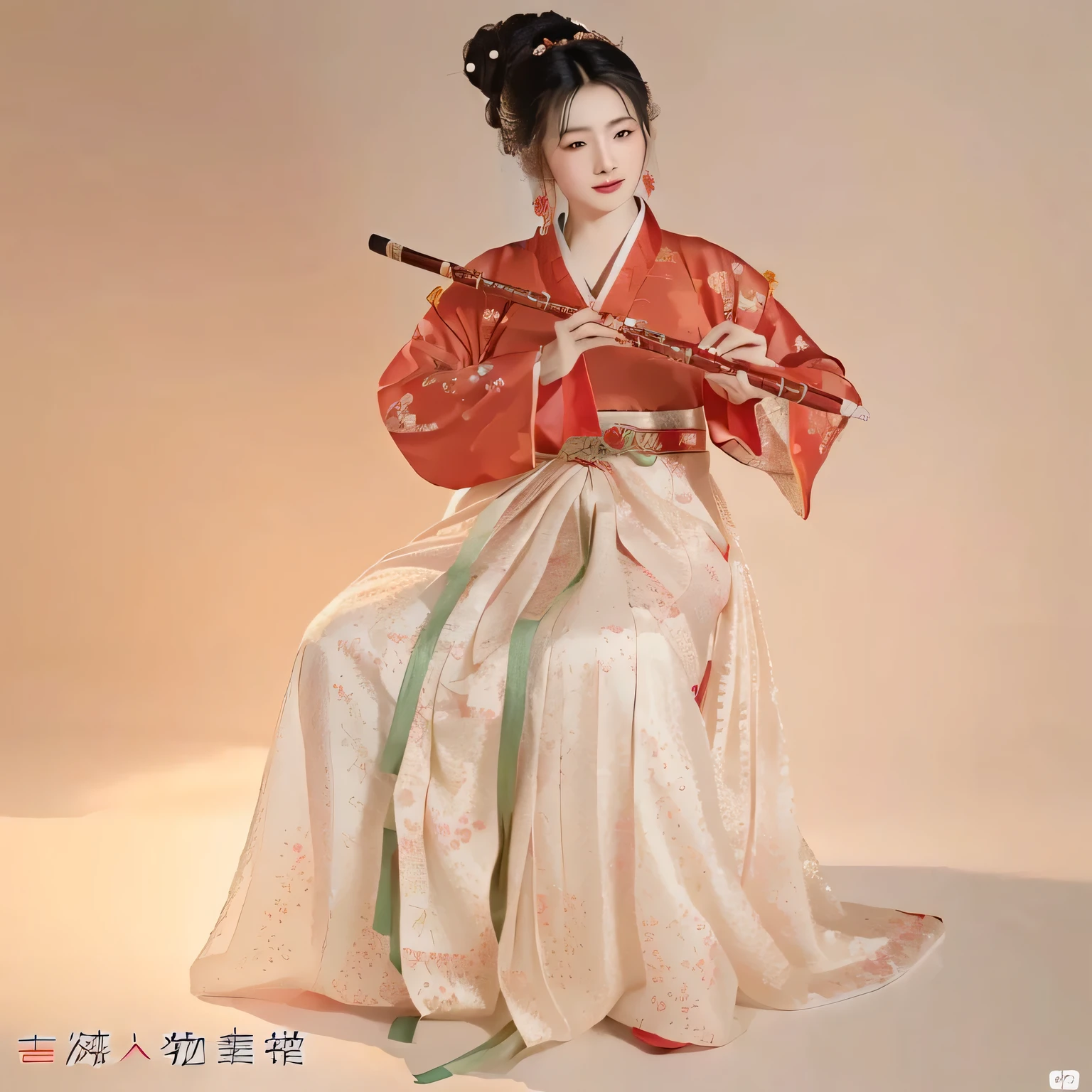 arafed woman in a red and white dress holding a flute, hanfu, wearing ancient chinese clothes, traditional chinese clothing, white hanfu, with acient chinese clothes, inspired by Qian Du, inspired by Emperor Huizong of Song, inspired by Gu An, inspired by Tang Di, inspired by Yun Shouping, style of guo hua