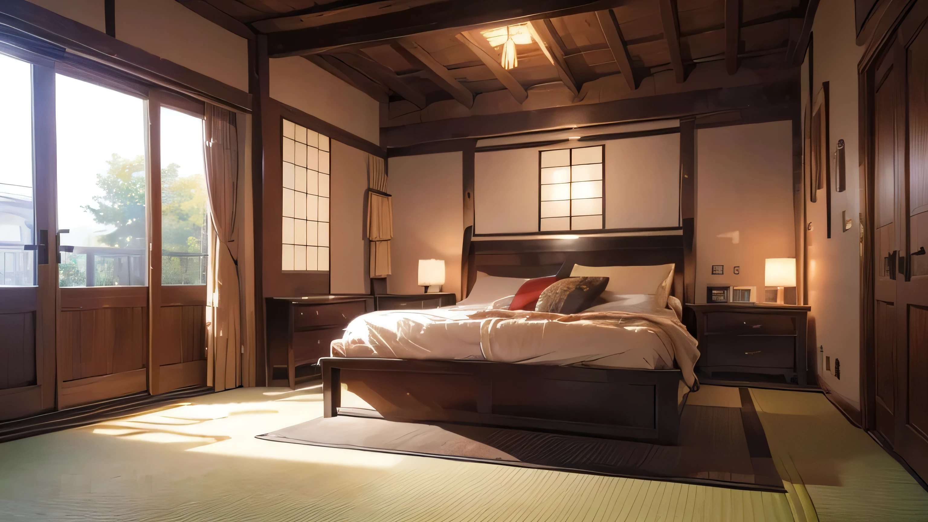 (8k, best quality, masterpiece:1.2), (realistic, photo-realistic:1.37), ultra-detailed,japanese bedroom,no character, bed side view,night,indoor,