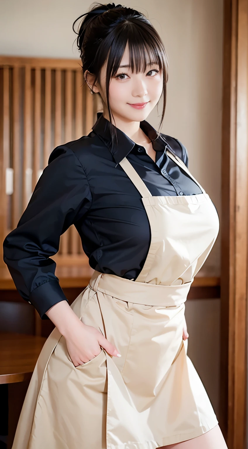 Cooking dishes、frying hands、pinafore、Blouses with ruffles、a miniskirt、huge tit。Big buttocks、high-level image quality、hight resolution、cuisine、Stylish room