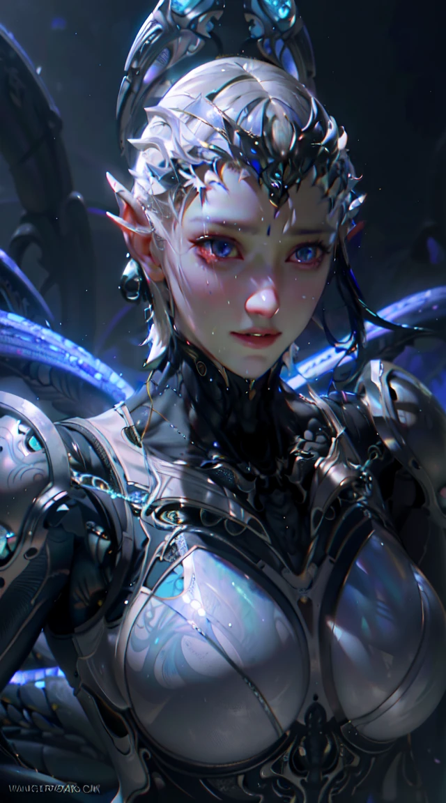 POV, cyborg, , upper body, biomechanical, glowing scales, ethereal background, mystical atmosphere, colorfu, intricate patterns, atmosphere, ultra high res, (photorealistic:1.4), raw photo,16K,dramatic lighting,