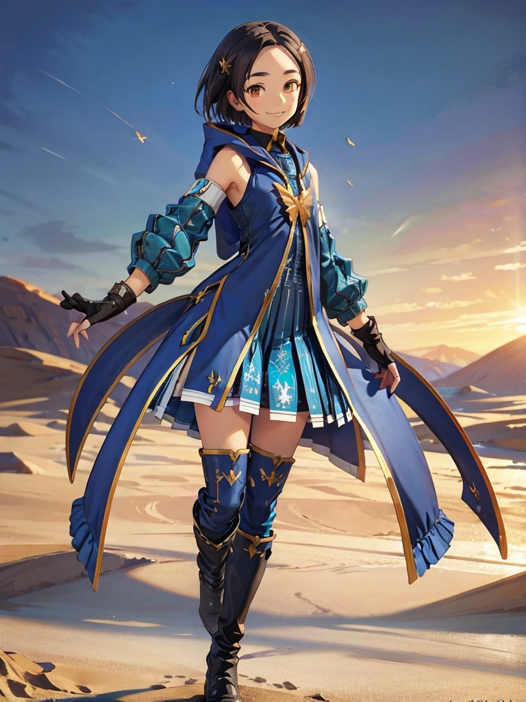 1 girl,Highest quality,((Highest quality)),((Tabletop)),((Perfect Face)),1 girl,smile,beauty,((Holographic)), (Desolate desert background) (Beautiful attention to detail: 1.2), (Highly detailed CG Unity 8K wallpapers, masterpiece, Highest quality, Very detailed, Best Shadow), (Detailed Background),People Girls, sketch,Cinematic,Like the cover of a movie