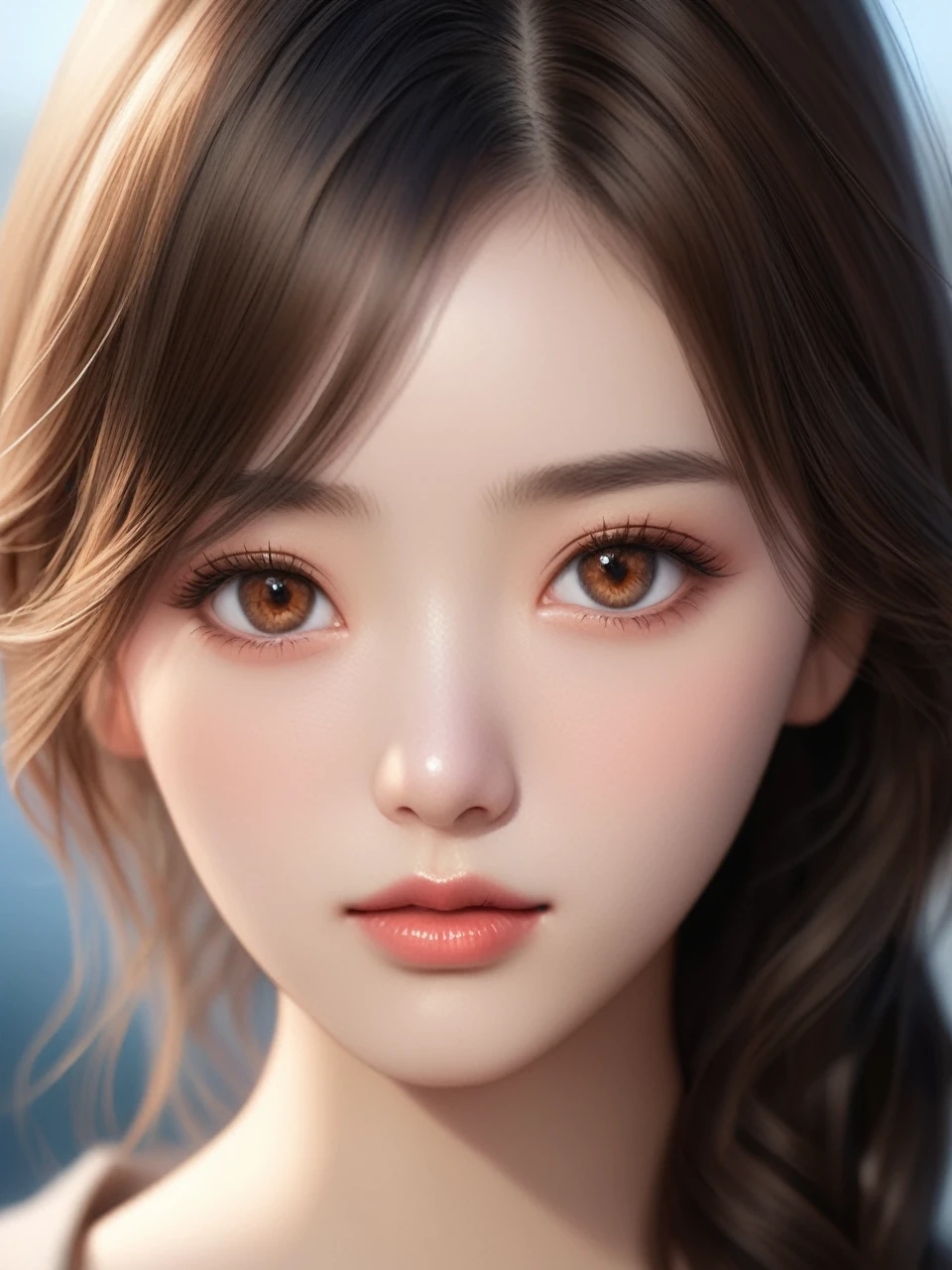 photorealistic realism, 16K quality, (Ultra-detailed and beautiful quality, Ultra-detailed and beautiful detail, Clear and sharp focus, Not blurry), (Realistic brown eyes:1.5), (Ultra-detailed and beautiful nose:1.2), (Perfect composition), Depth of written boundary, Cinematic Light, (Ultra-detailed and beautiful faces, Ultra-detailed and beautiful lips, Super detailed and beautiful eyes), Exquisitely detailed face, Ultra-detailed and beautiful real texture skin:1.3, ((Ultra-detailed and beautiful real texture hair)), The world&#39;s most beautiful works of art Japanese idol photos, (Digital SLR, Fujifilm XT3 Sharp Focus), (Anatomically correct, perfect proportions), ((Perfect hands:1.2)), (Ultra-detailed and beautiful faces: 1.33), ((Perfect female slim body:1.4)), Super detailed and beautiful cute woman, ((Firm and ample breasts)), (Ultra-detailed, beautifully sharp faces)), (Light pale complexion), (Deep V-neck sleeveless high-leg leotard that clings to the bust:2.4), Transparent color PVC, (Super Shiny Transparent Holographic Full Deep V Neck Sleeveless High Leg Leotard:1.3) , Super tight fitting deep V neck sleeveless high leg leotard with ultra reflective surface, ((Upper Body Shot)), SFW