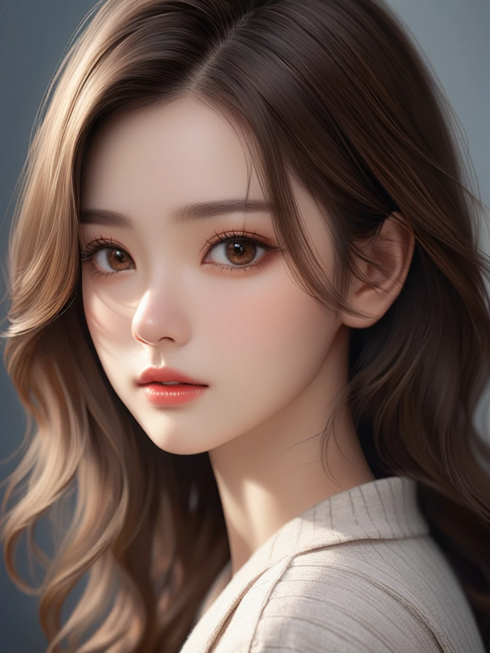 photorealistic realism, 16K quality, (Ultra-detailed and beautiful quality, Ultra-detailed and beautiful detail, Clear and sharp focus, Not blurry), (Realistic brown eyes:1.5), (Ultra-detailed and beautiful nose:1.2), (Perfect composition), Depth of written boundary, Cinematic Light, (Ultra-detailed and beautiful faces, Ultra-detailed and beautiful lips, Super detailed and beautiful eyes), Exquisitely detailed face, Ultra-detailed and beautiful real texture skin:1.3, ((Ultra-detailed and beautiful real texture hair)), The world's most beautiful works of art Japanese idol photos, (Digital SLR, Fujifilm XT3 Sharp Focus), (Anatomically correct, perfect proportions), ((Perfect hands:1.2)), (Ultra-detailed and beautiful faces: 1.33), ((Perfect female slim body:1.4)), Super detailed and beautiful cute woman, ((Firm and ample breasts)), (Ultra-detailed, beautifully sharp faces)), (Light pale complexion), (Deep V-neck sleeveless high-leg leotard that clings to the bust:2.4), Transparent color PVC, (Super Shiny Transparent Holographic Full Deep V Neck Sleeveless High Leg Leotard:1.3) , Super tight fitting deep V neck sleeveless high leg leotard with ultra reflective surface, ((Upper Body Shot)), SFW