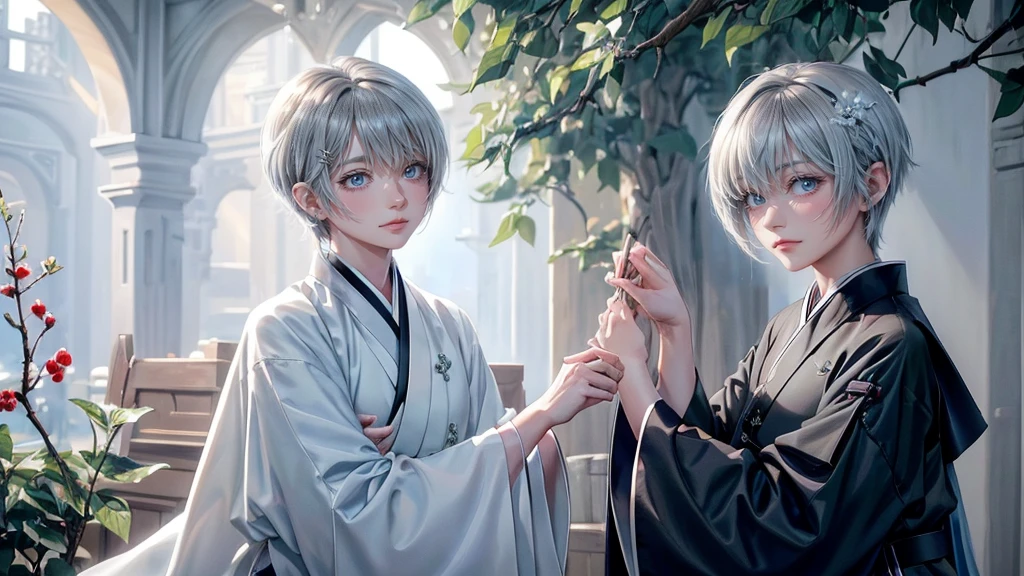 and black pants, Attractive British style)). (Beautiful eyes in every detail). ((Face similar to Carly Rae Jepsen)), ((short-haired gray hair)). ((Makes your face smaller)). ((Neutral face)). ((Bright Blue Eyes)). ((Upper body photo shoot)). Tan Fu Lu, Candied haws, cute, young, holding a Tan Fu Lu, Happy, Ming Dynasty Market, cute, detailedな顔, Perfect Fingers, 背景にあるdetailedな市場, Hanfu,more_detailed:-1, more_detailed:0, more_detailed:0.5, more_detailed:1, more_detailed:1.5,(masterpiece), boy