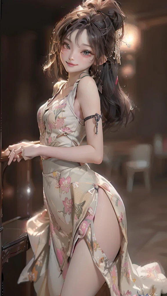 Tabletop, Highest quality, shape, Very detailed, finely, High resolution, 8k wallpaper, Perfect dynamic composition, Beautiful and exquisite,Random cute hair,,Natural color lip, Bold sexy pose,smile、20-year-old girl、cute、Looking into the camera,Always blur the background,Perfect and beautiful face,Slim face and figure,Big eyes、Putting on gal makeup,Small face,Shooting from below、Blurred Background,Elegant feminine face、smile、Actual Photos、Loritach、Actual photo、RAW Photos、Real human skin,Finely drawn skin:1,4、Transparency