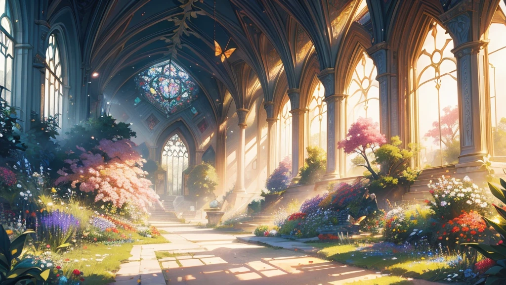 A beautiful lush garden, dried flowers, sunlit landscape, vibrant colors, butterflies, fragrant, detailed floral arrangements, intricate petals, mystical atmosphere, cinematic lighting, photorealistic, hyper-detailed, 8K, masterpiece