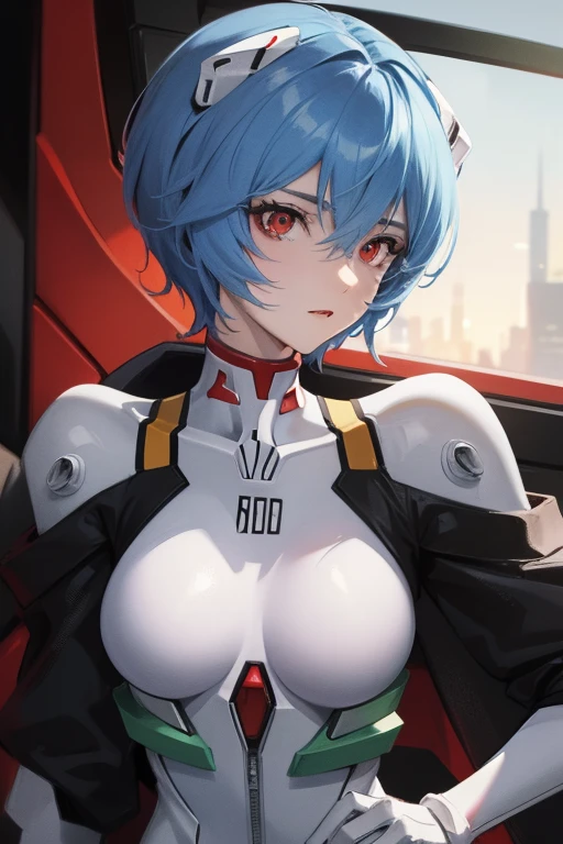 reiayanami, rei ayanami, blue hair, short hair, (red eyes:1.5),
BREAK bodysuit, headgear, plugsuit, white bodysuit,
BREAK outdoors, city,
BREAK looking at viewer,
BREAK (masterpiece:1.2), best quality, high resolution, unity 8k wallpaper, (illustration:0.8), (beautiful detailed eyes:1.6), extremely detailed face, perfect lighting, extremely detailed CG, (perfect hands, perfect anatomy),