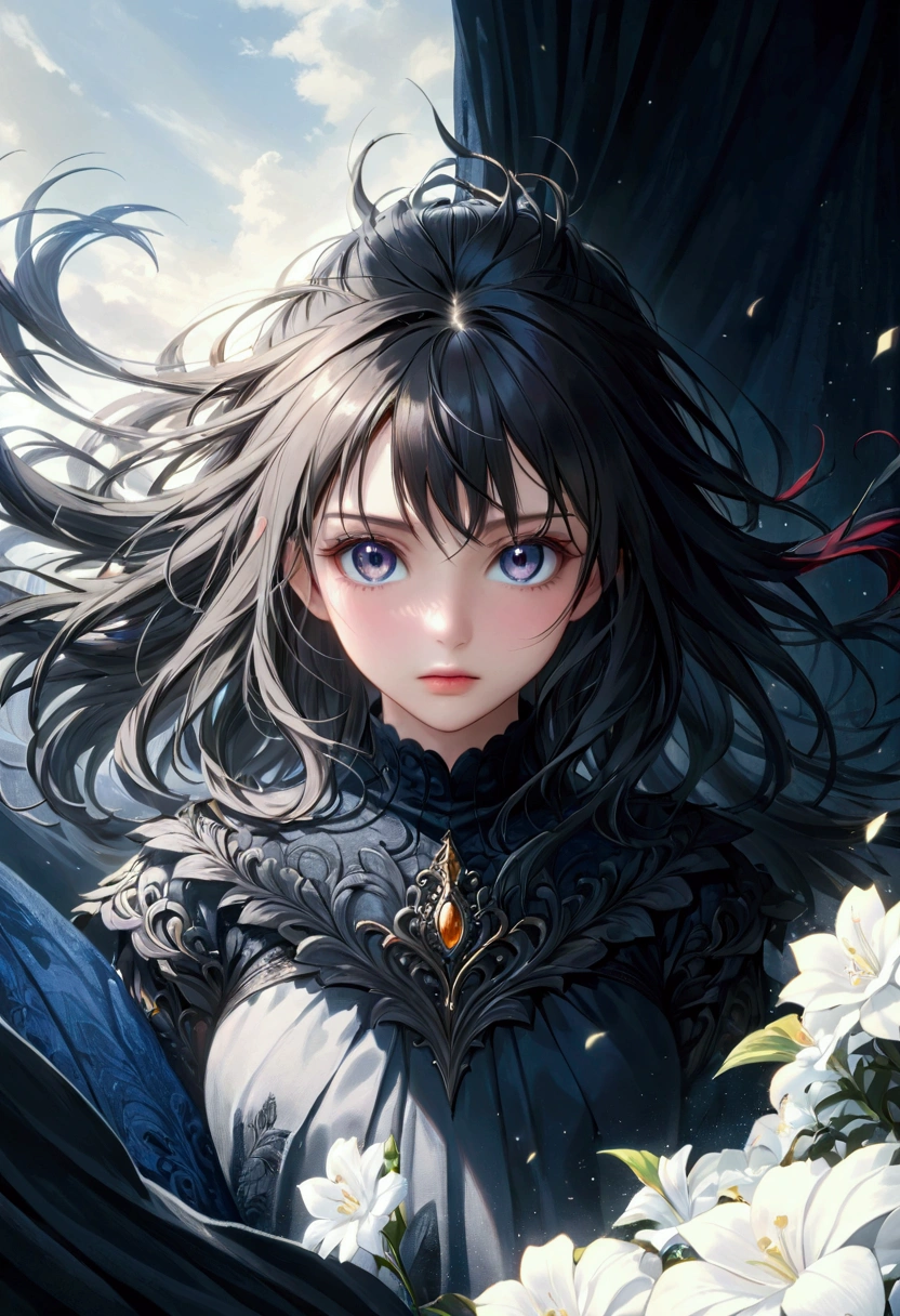 anime girl, 1girl, black hair, detailed digital anime art, anime epic artwork, detailed anime art, beautiful detailed eyes, beautiful detailed lips, extremely detailed eyes and face, long eyelashes, (best quality, 4k, 8k, highres, masterpiece:1.2), ultra-detailed, (realistic, photorealistic, photo-realistic:1.37), vibrant colors, cinematic lighting, dramatic lighting, high contrast, dynamic composition