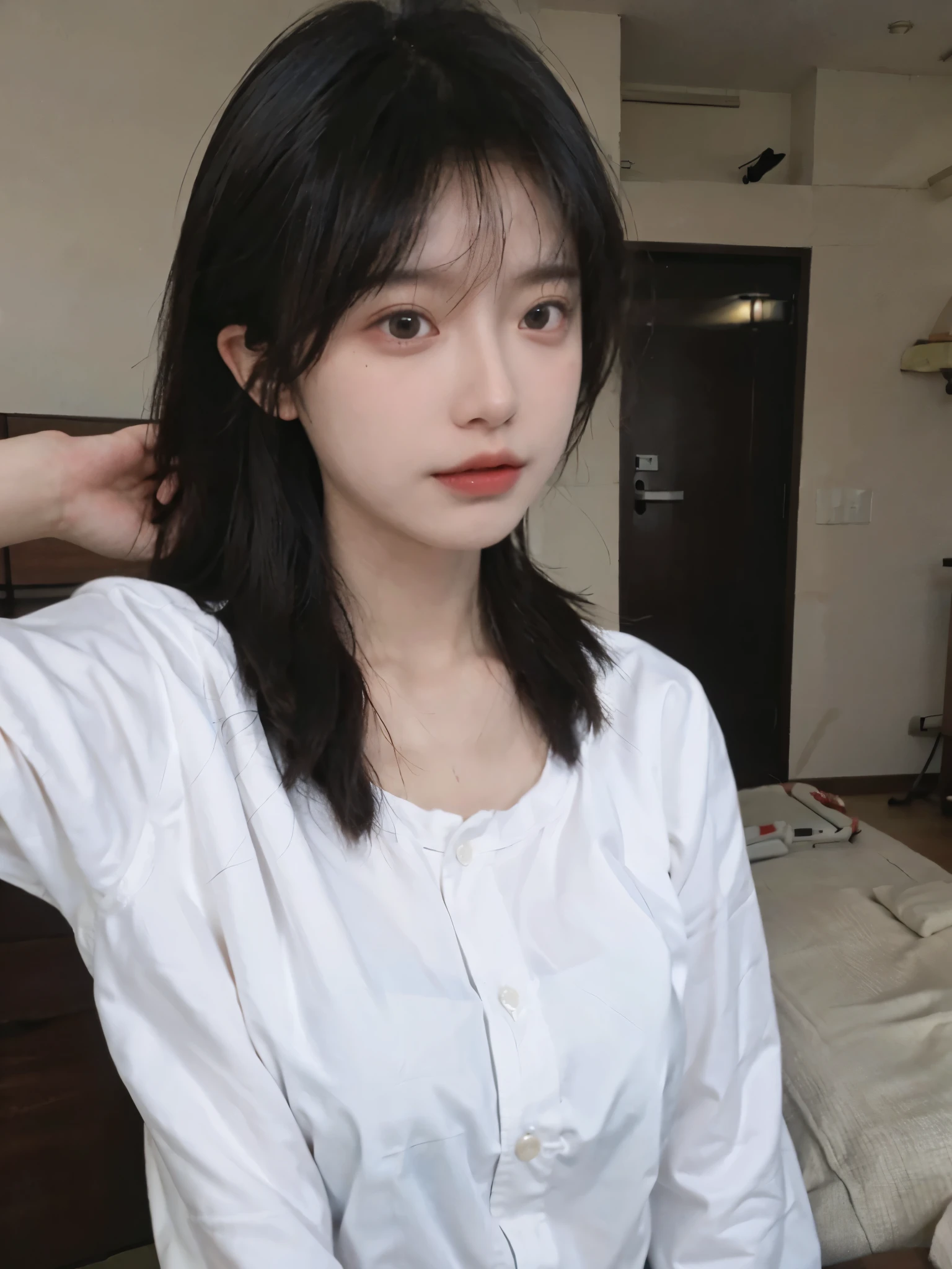Best quality,masterpiece,Ultra-high resolution,(Photo Realism:1.4),girl,Sexy,cute,,(shirt:1.2),(Big breasts:1.3),(Upper body:1.4)