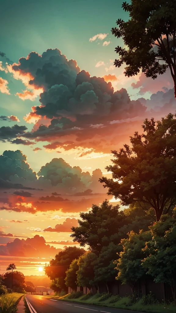 Every sunset carries the promise of a new dawn. Accept the outcome, Paving the way for a beautiful beginning. Nature painting. green, red tint, cloudy, sunset, green