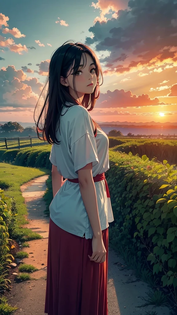 Rice fields, sunset, breeze, oil painting style, ultra-clear