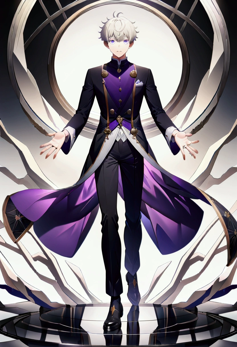 1 male,inumaki_toge,jujutsukaisen,white hair,purple eyes,Intricate details,,,artwork,rendering,,(masterpiece:1.3),(highest quality:1.4),(ultra detailed:1.5),High resolution,extremely detailed,unity 8k wallpaper, full body, handsome, preparing to unleash voice curse