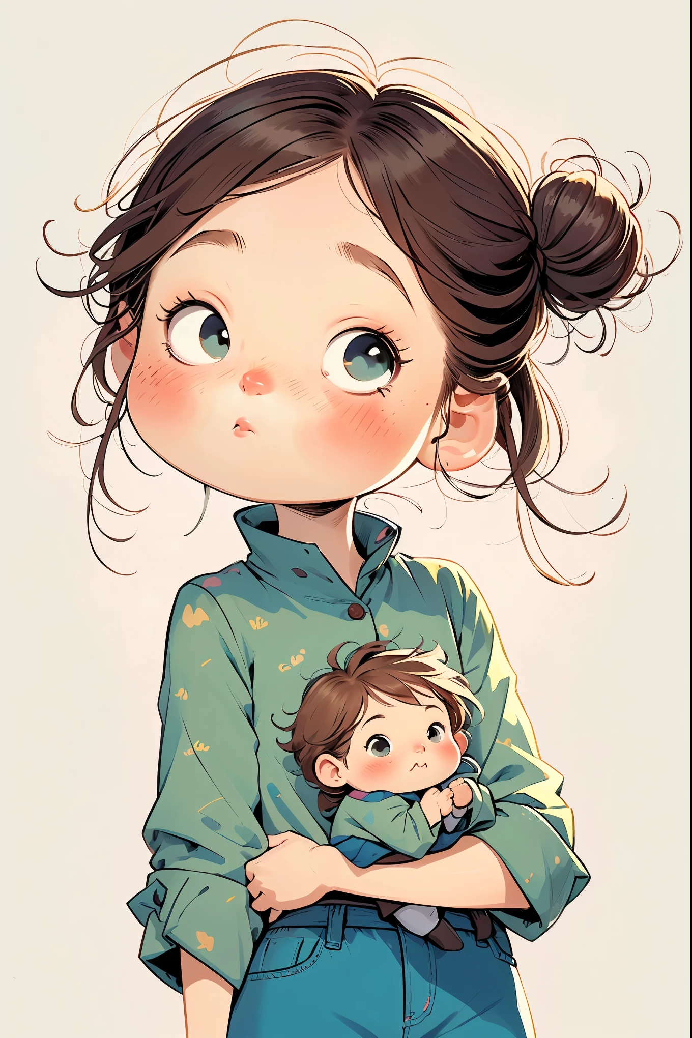 watercolor painting,Chibi A cartoon wearing a green shirt and blue shorts, cute digital painting, cute digital art, Lovely and detailed digital art, cute portrait, Lovely art style, Lovely and detailed art, cartoon art style, Super cute and stylish red-haired girl, kawaii realistic portrait, Cute cartoon style, Cute cartoon characters, (((chibi))) beautiful art, digital cartoon art, Cartoon style illustration, Realistic cute girlmatic