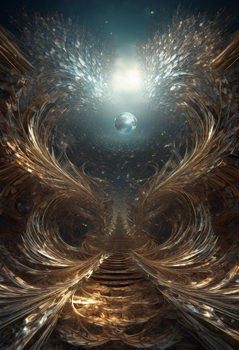 Born between chaos and hatred, a lottery of fate.We sit on the brink of extinction.The world lies in wait.((fractal)),((deep wiew)),photographic,ultra high resolution,hyperdetailed, masterpiece, 3d modelling, digital art.
